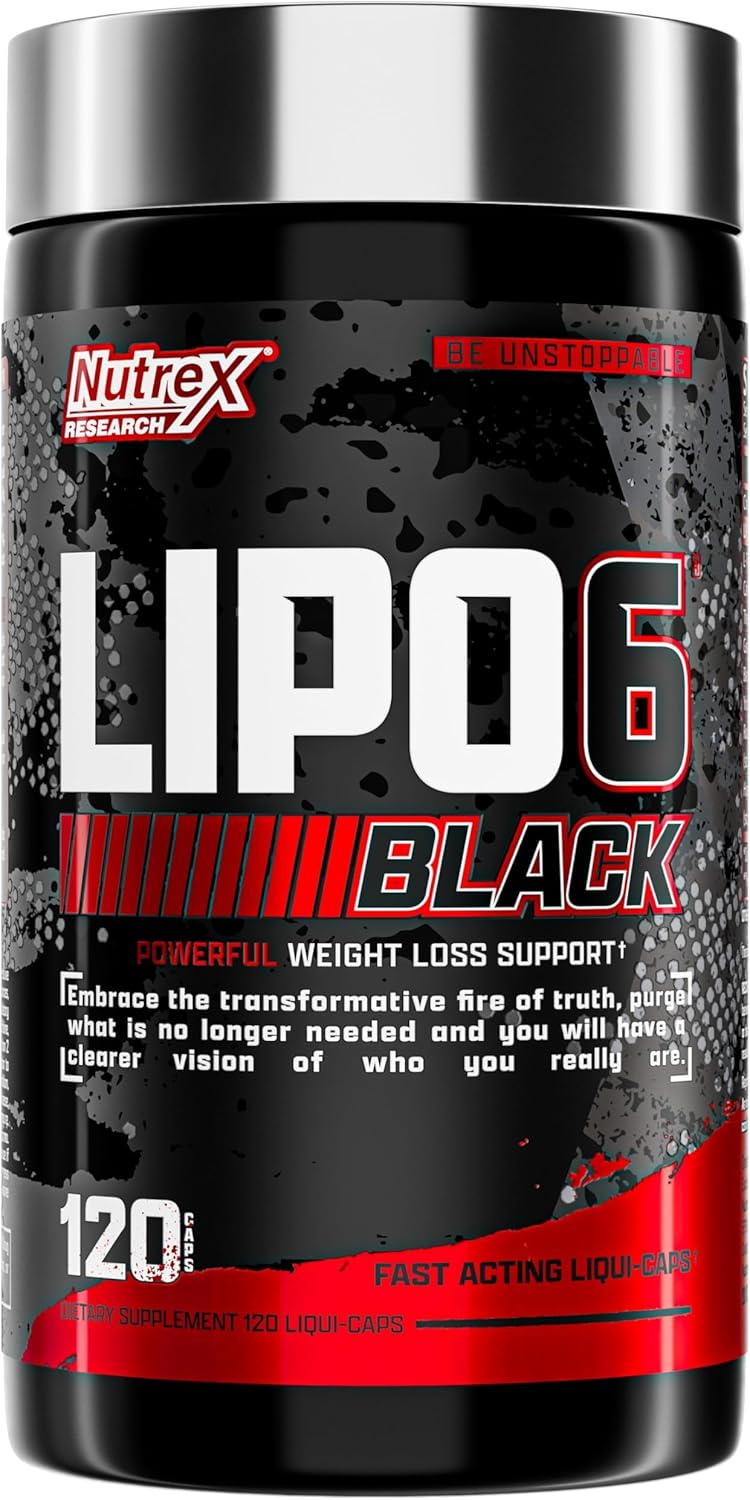 Nutrex Lipo-6 Black Max Strength Fat Burner – Fast Acting Energy, Weight Loss Diet Pills – Appetite Suppressant, Metabolism Booster – 120 Capsules