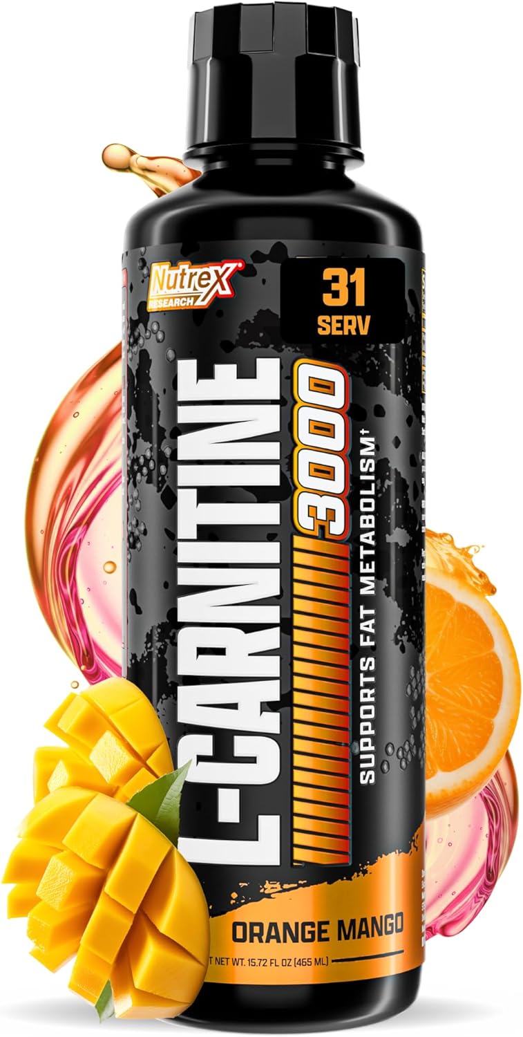 Nutrex Research Liquid Carnitine 3000 | Orange Mango | Stimulant Free | 31 Servings 16 Fl Oz