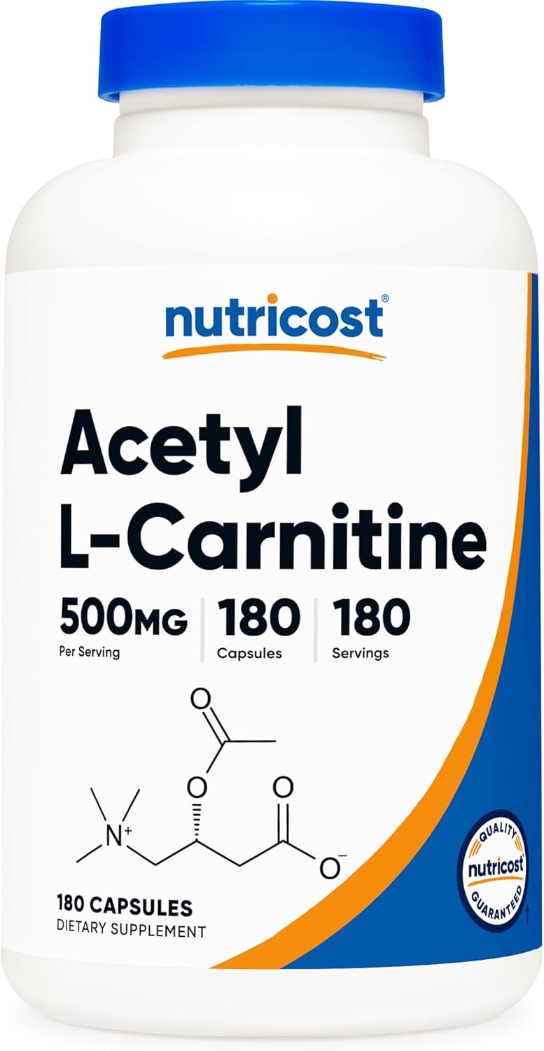 Nutricost Acetyl L-Carnitine (ALCAR) 500mg, 180 Capsules, 180 Servings – Non-GMO and Gluten Free, 1 Capsule per Serving