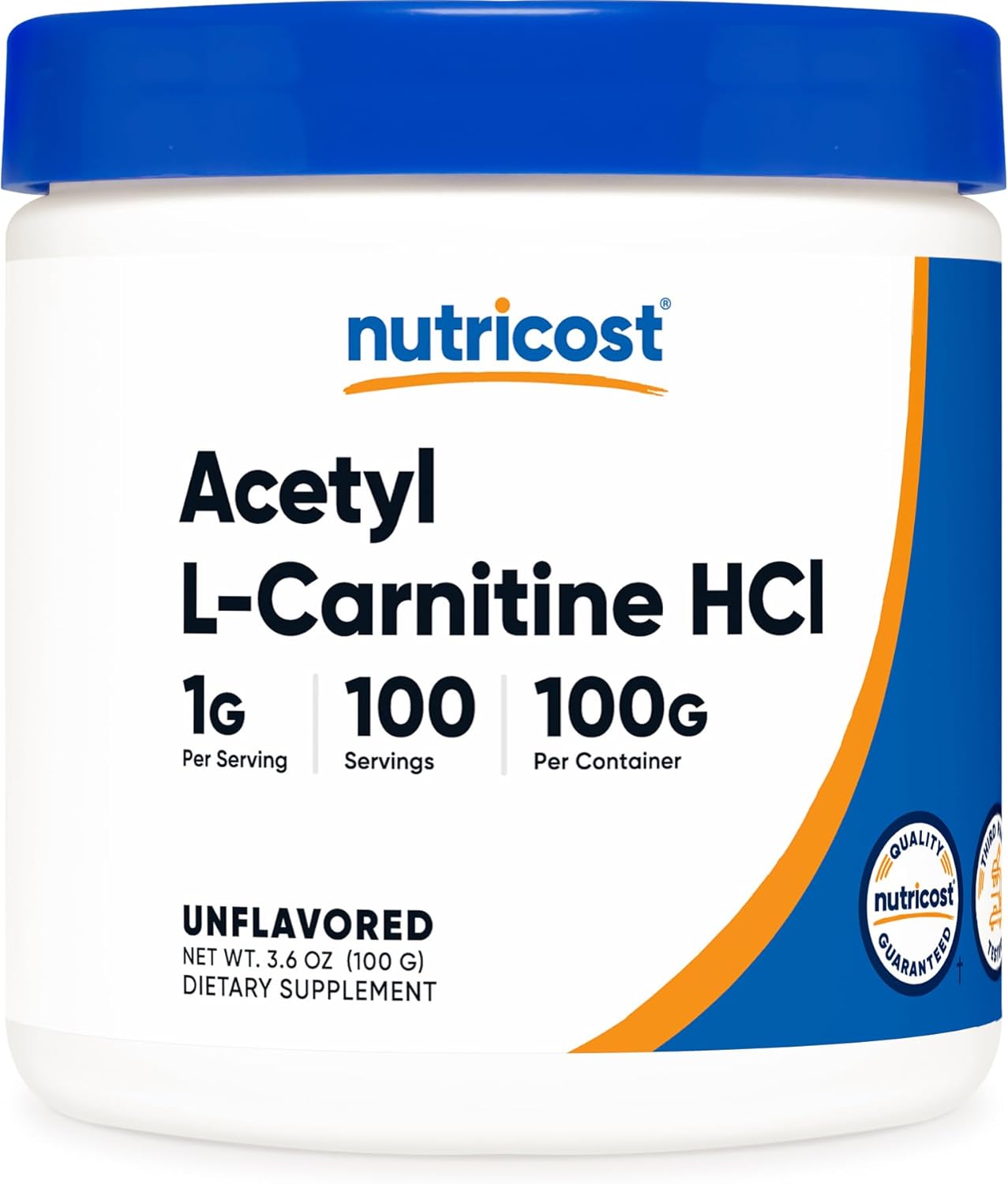 Nutricost Acetyl L-Carnitine HCI (ALCAR) 100 Grams per Container – 1G Per Serving – Non-GMO, Gluten Free, Unflavored