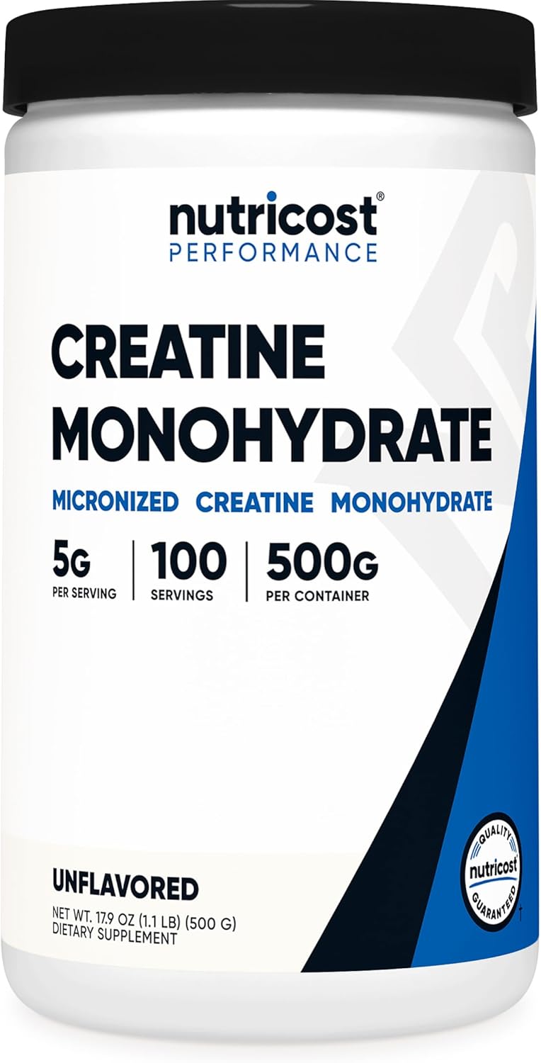 Nutricost Creatine Monohydrate Micronized Powder 500G, 5000mg Per Serv (5g) – 100 Servings, 17.9 Oz