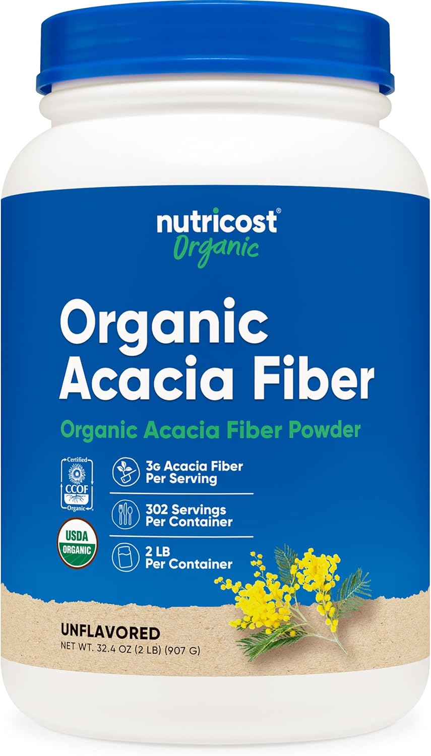 Nutricost Organic Acacia Fiber Powder (2 LB) – USDA Certified Organic, Non-GMO, Gluten Free