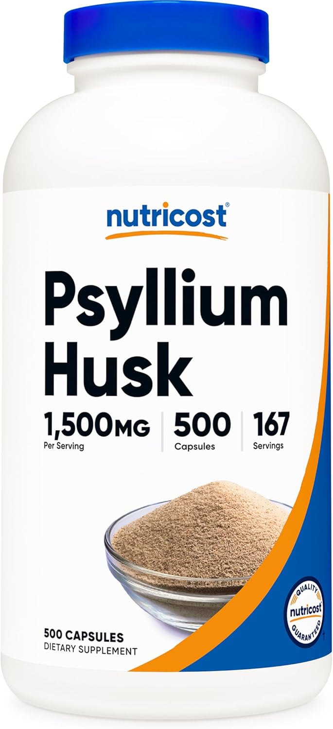 Nutricost Psyllium Husk 1500mg Per Serving, 500 Capsules – Non-GMO & Gluten Free