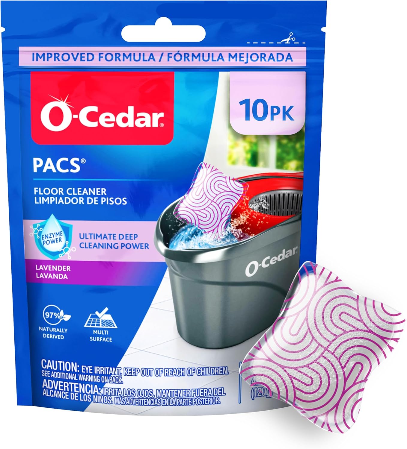 O-Cedar PACS Hard Floor Cleaner, Lavender Scent 10 Count (1-Pack) | Made with Naturally-Derived Ingredients | Safe to Use on All Hard Floors | Perfect for Mop Buckets