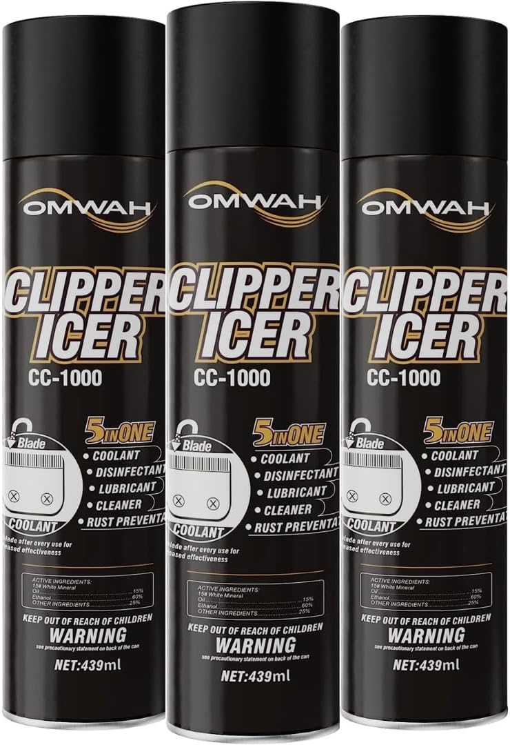 OMWAH 5 in 1 Clipper Icer Blade Cleaner and Lubricant Clipper Spray (3 pack) (15 oz. Can)…