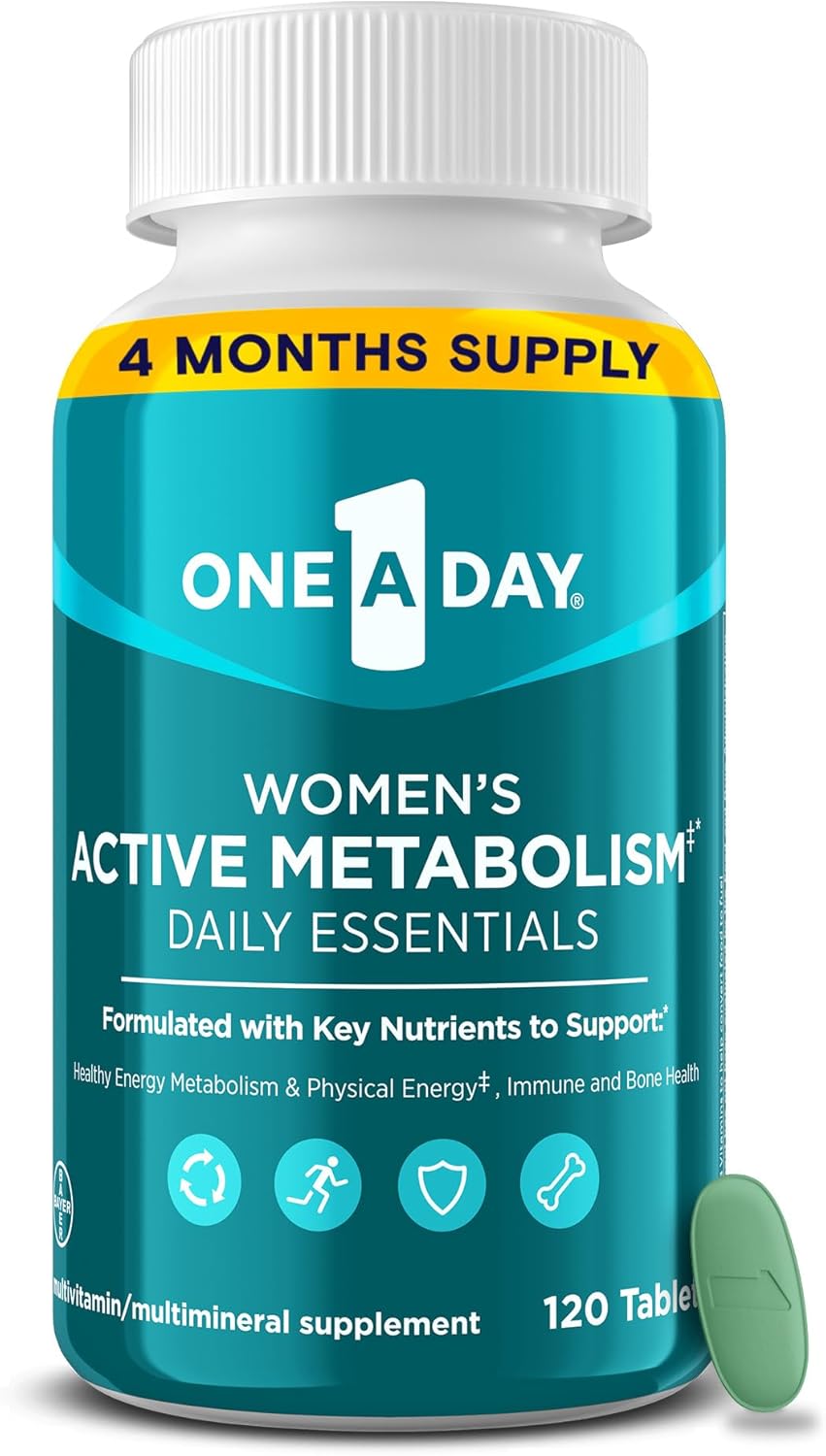 One A Day Women’s Active Metabolism Daily Essential, Multivitamin for Women, Metabolism Support, Vitamins for Women with All 8 B-Vitamins, Vitamin D, Magnesium & More,120 Count