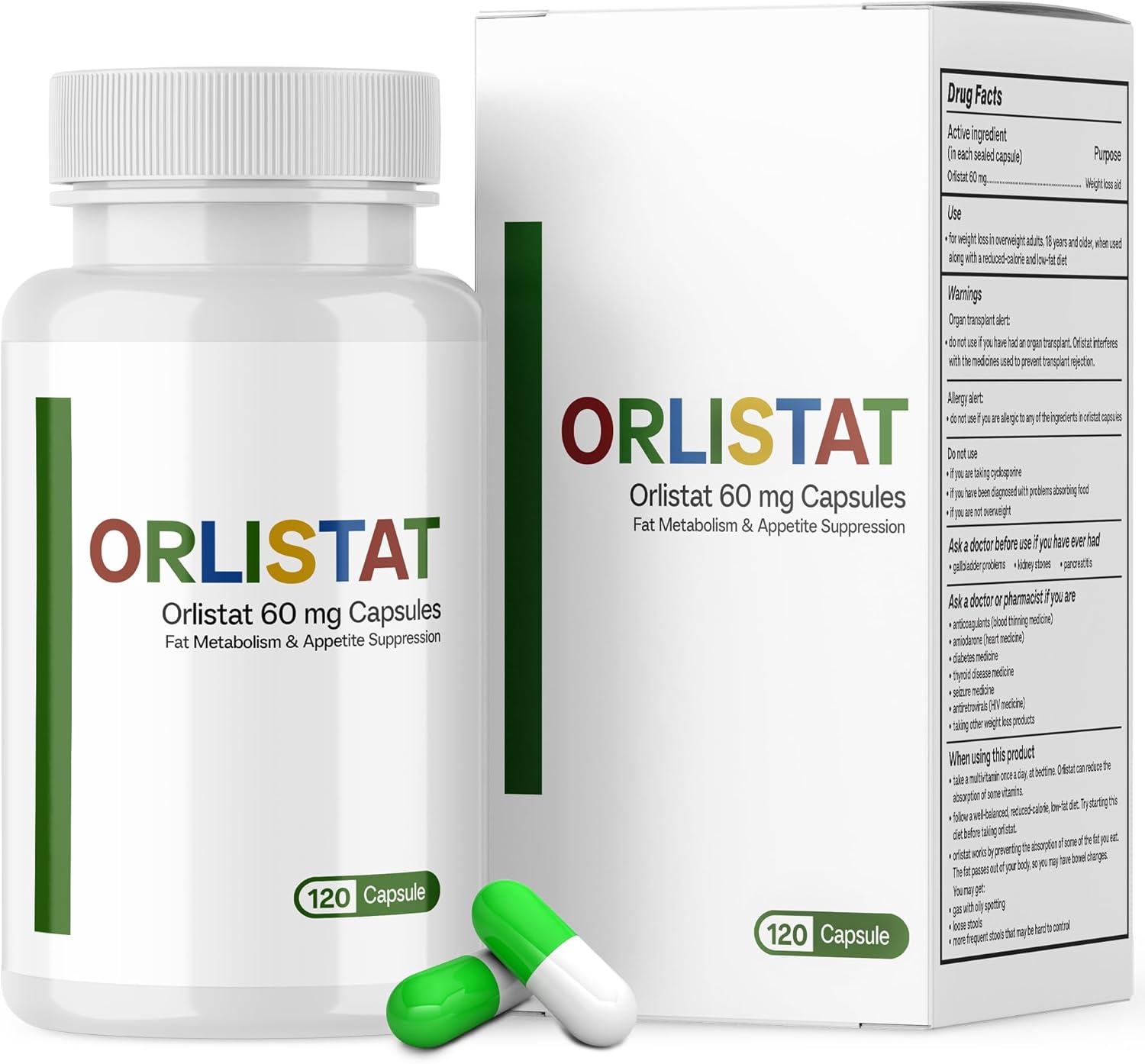 Orlistat 60 mg, Supports Fat Metabolism and Appetite Control, 120 Capsules