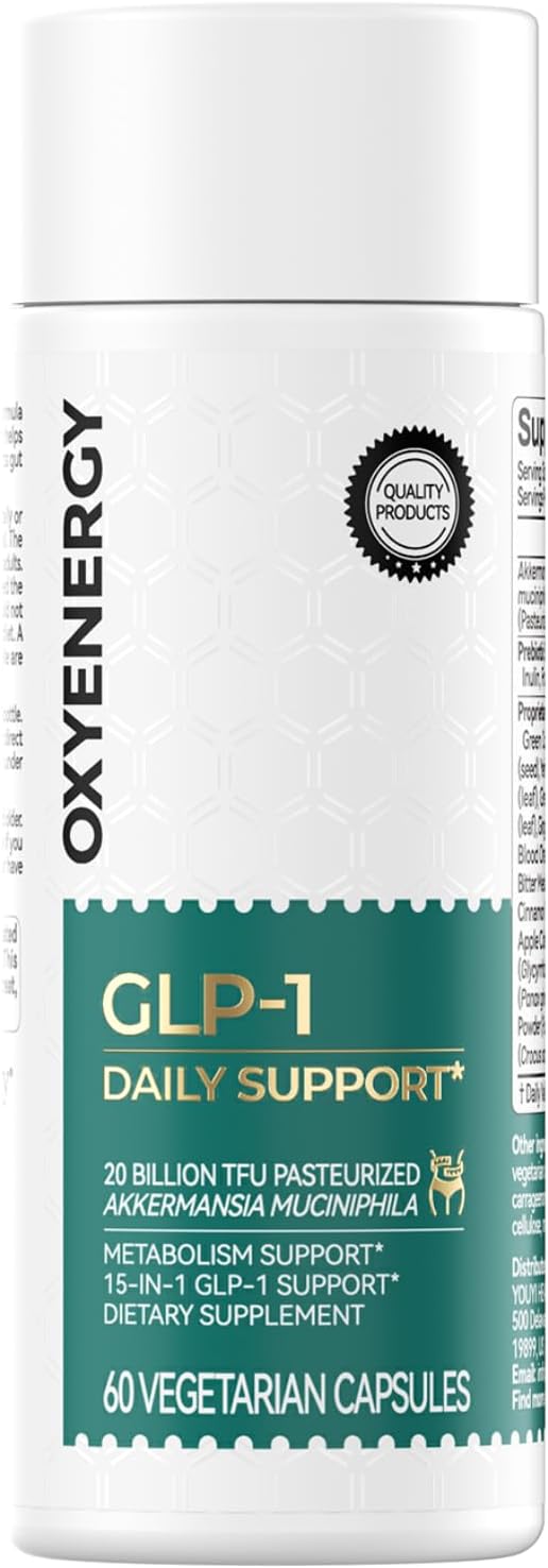OxyEnergy GLP-1 Supplement Weight Loss Pills for Women & Men, GLP-1 Appetite Suppressant with Akkermansia Probiotic, Metabolism & Gut Health Booster, Vegan, Gluten-Free, Non-GMO, 60 Capsules