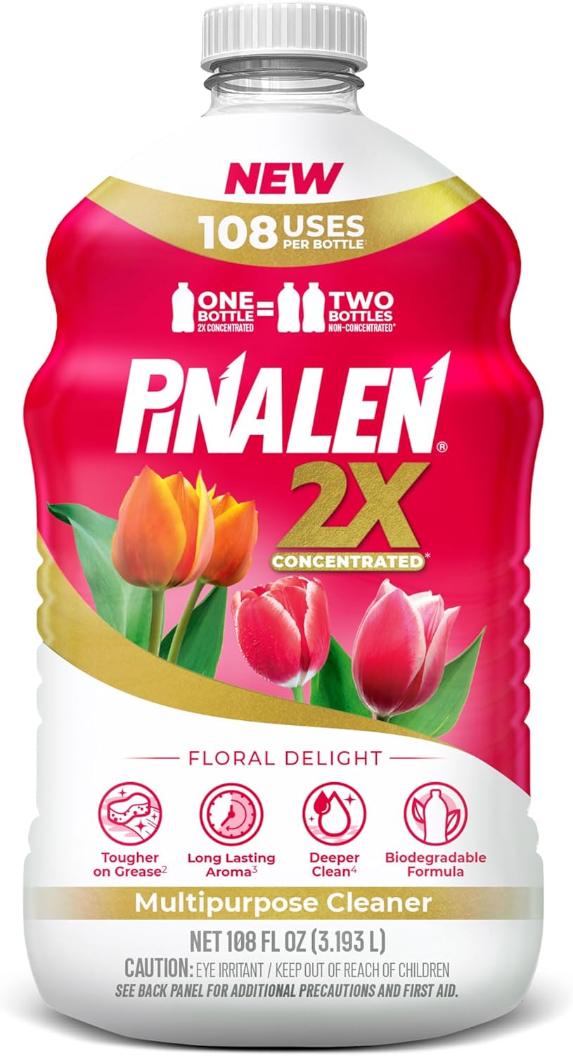 PINALEN 2X Max Aromas Concentrated Multipurpose Cleaner – Floral Delight Scent – 108 fl oz – All Purpose Cleaner for Kitchen, Bathroom, Floors & Outdoors