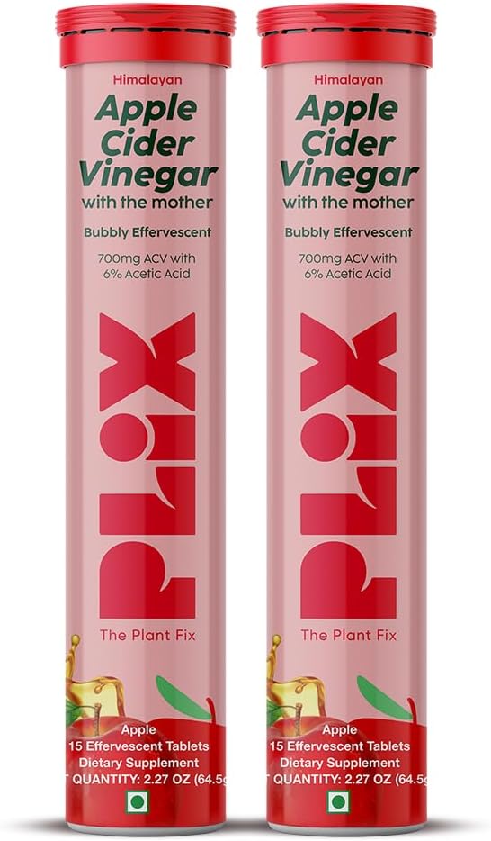 PLIX Apple Cider Vinegar with Mother 30 Effervescent Tablets | 700 mg ACV Supplements for Weight Management Support | No Added Sugar, Non-GMO & Gluten-Free -Pack of 2