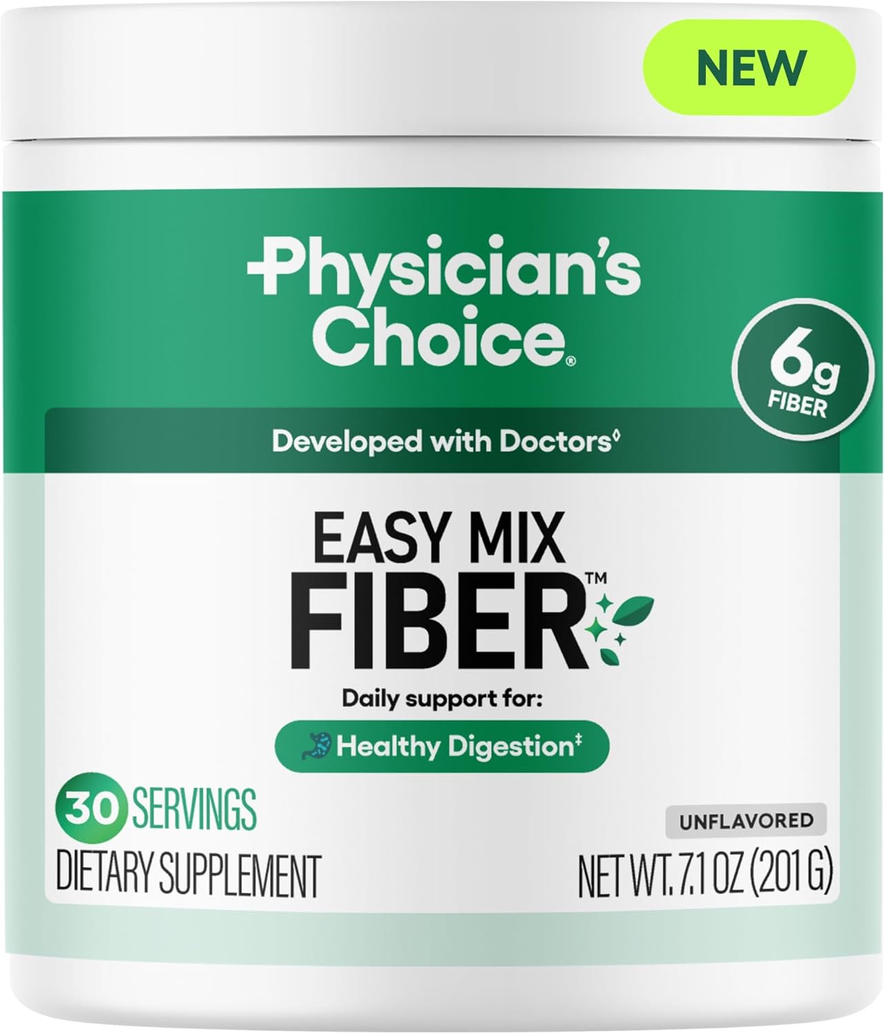 Physician’s CHOICE Easy Mix Fiber for Digestive Health & Regularity – No Grit, Sugar Free, & Tasteless – Daily Prebiotic Soluble Fiber Powder Supplement for Women and Men – Unflavored – 7.1oz