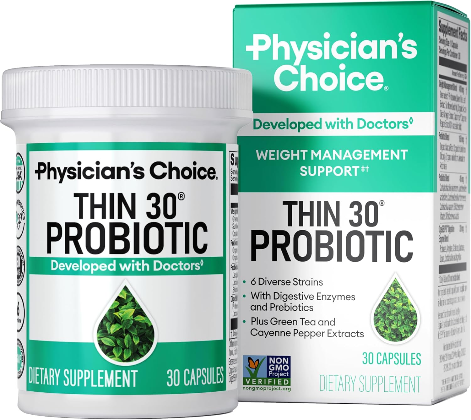 Physician’s CHOICE Probiotics for Weight Management & Bloating – 6 Probiotic Strains – Prebiotics – Key ingredient Cayenne – Supports Gut Health – Weight Management for Women & Men – Green Tea – 30 CT