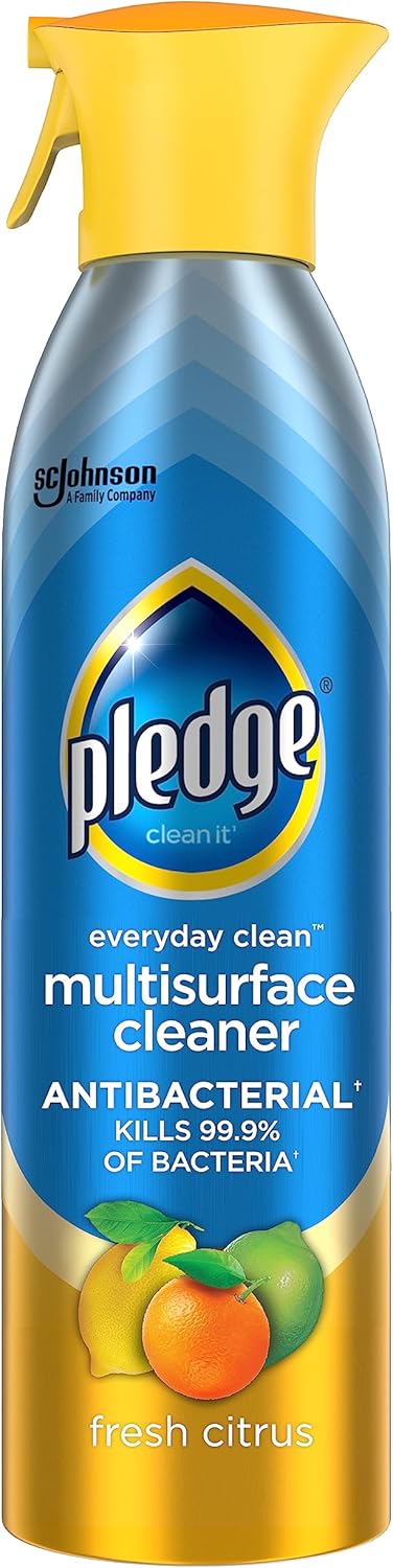 Pledge Antibacterial Multisurface Cleaner Spray, Wood Furniture, Stainless Steel, and Electronics Cleaner, Sanitizes as Cleans, Remove Dust and Messes – Fresh Citrus Scent, 9.7oz