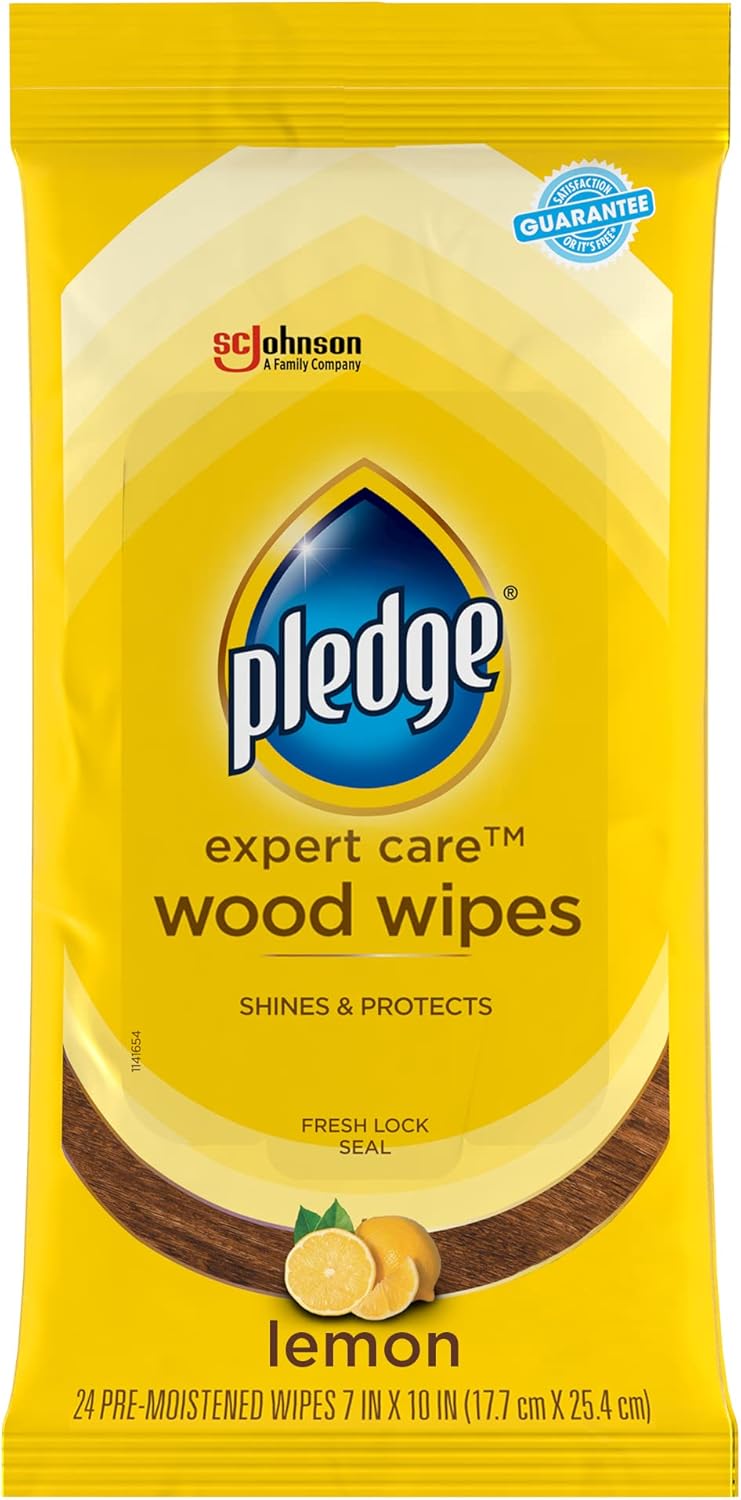 Pledge Expert Care Enhancing Wood Wipes, Lemon Scent, 24 Count