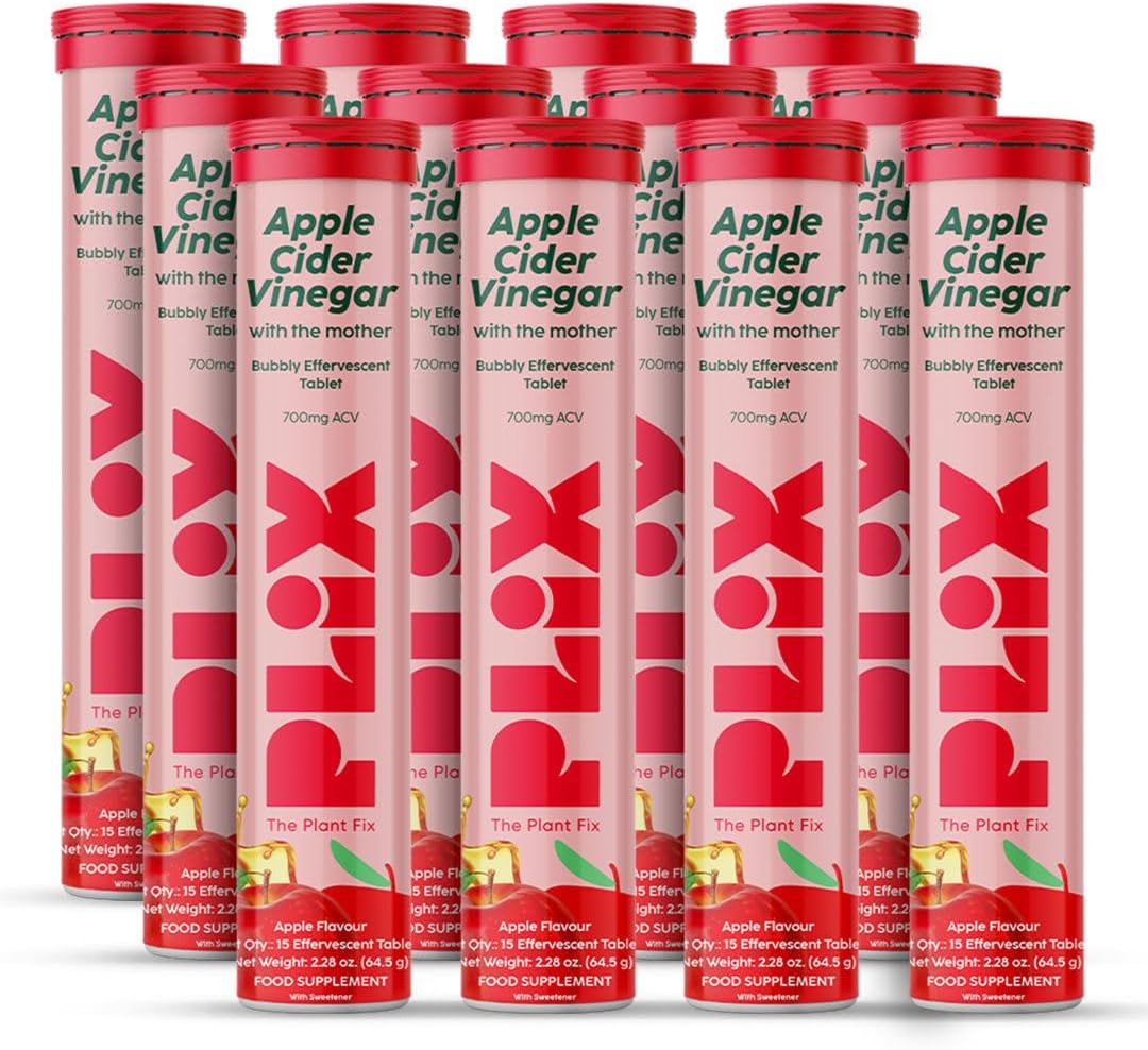 Plix – The Plant Fix | Apple Cider Vinegar Effervescent for Weight Loss & Digestion | Pack of 12 (Apple) | Travel Friendly (180 Tablets)