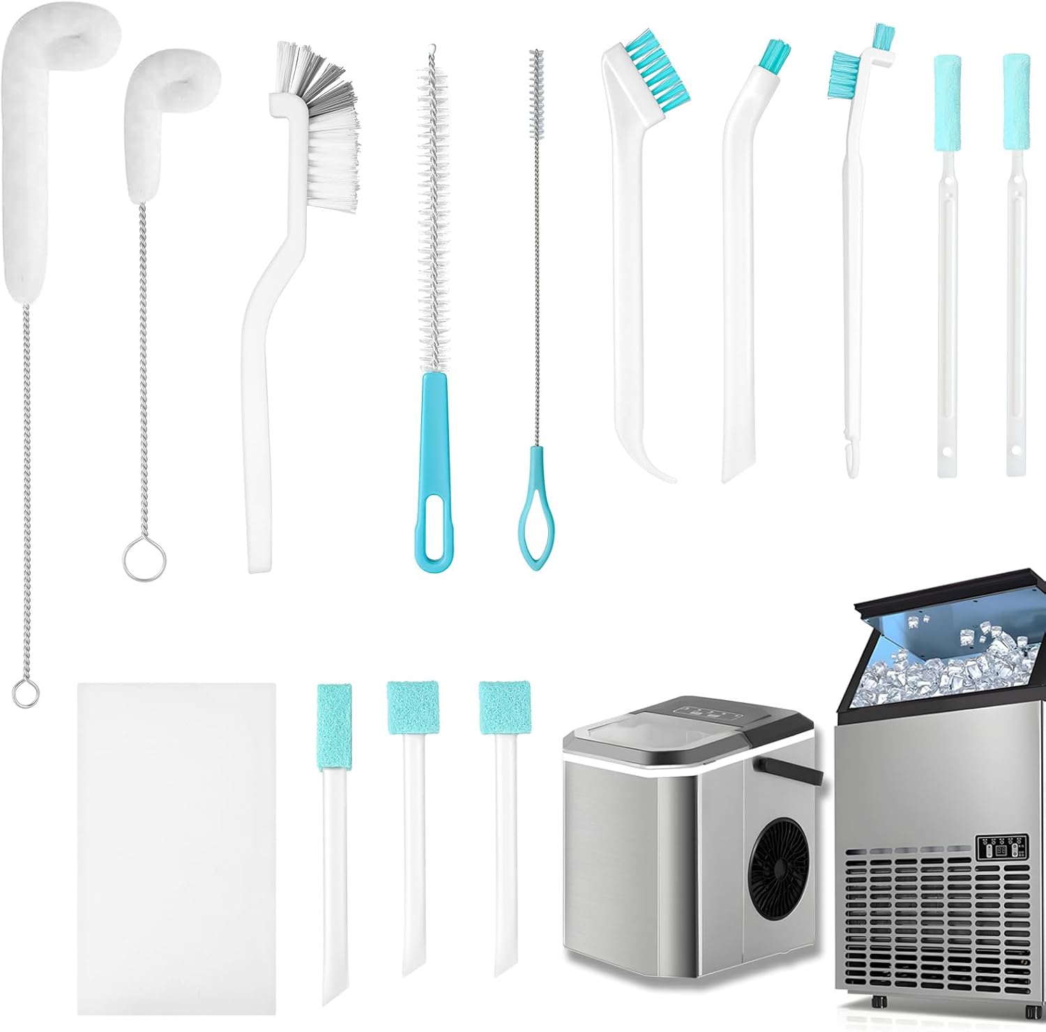 Potanro Ice Machine Cleaner Brush Sets, 14pcs Countertop Ice Maker Cleaner Tools, Gap Crevice Cleaning Brushes Tools Small Spaces, Scrub Sponge, Thin Brush for Cleaning Window Track, Straw, Bottle