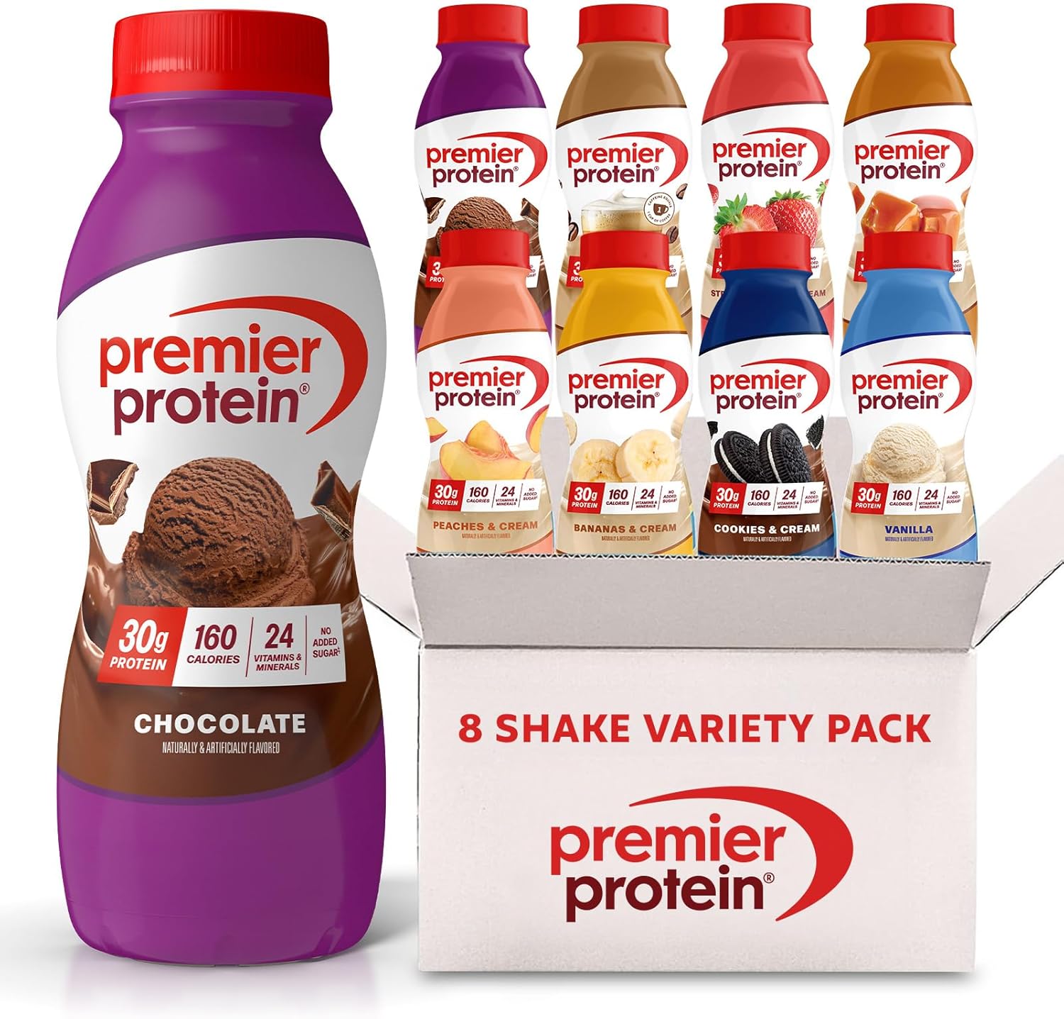 Premier Protein Shake, 8 Flavor Variety Pack, 30g Protein, No Added Sugar, 24 Vitamins & Minerals to Support Immune Health, 11.5 fl oz, 8 Pack