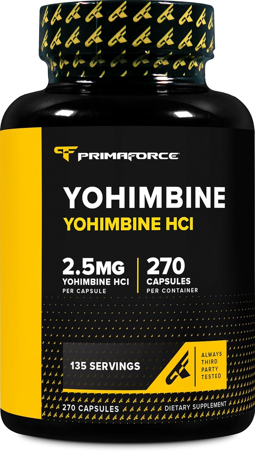 PrimaForce Yohimbine HCl 2.5mg, 270 Capsules – Premium Supplement, Boosts Performance, Zero Fillers, Non-GMO and Gluten Free