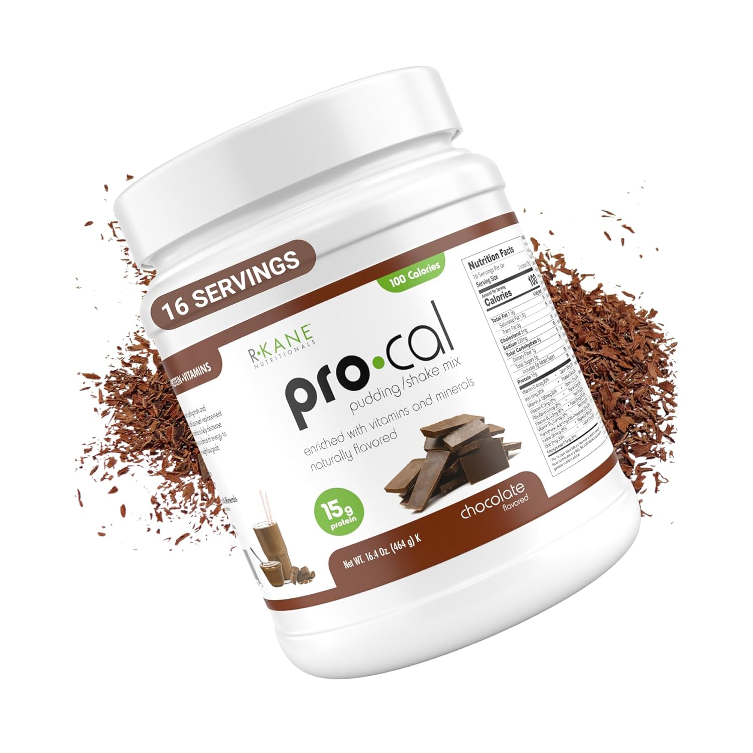Pro-Cal Chocolate Meal Replacement Powder – High Protein, Low Calorie Shake & Pudding Mix – Low-Carb, Gluten Free – Breakfast Boost – Delicious & Easy to Prepare – 16 Servings, 16.4oz