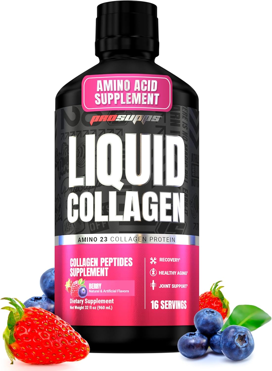 ProSupps Amino23 Liquid Collagen Shots, Berry – Collagen Peptide Post Workout Supplement – Gluten-Free & Zero Sugar – 16 Servings