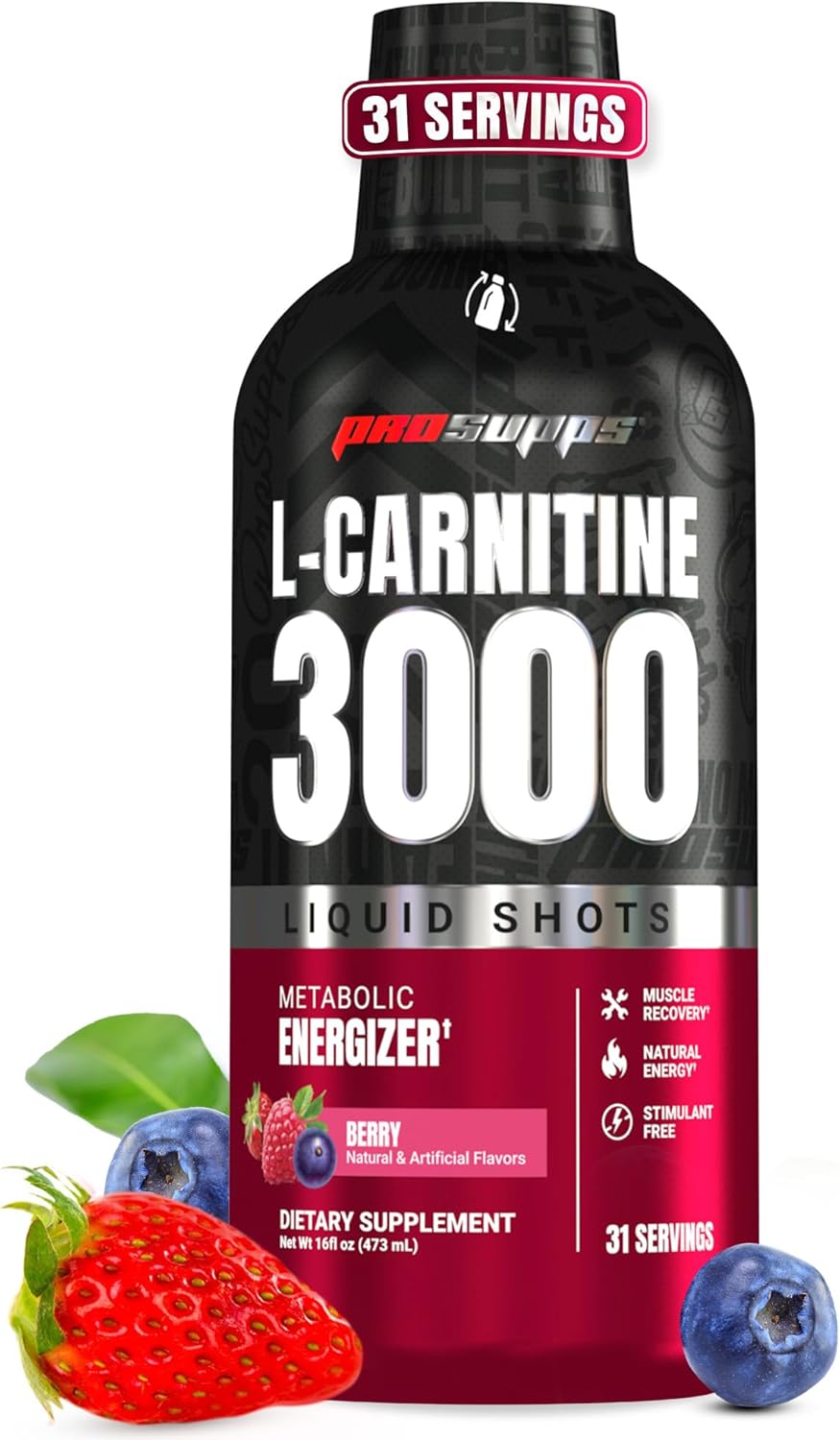 ProSupps L-Carnitine Liquid 3000, Stimulant-Free Liquid Shots for Men & Women – No Sugar, No Carbs – 31 Servings, Berry