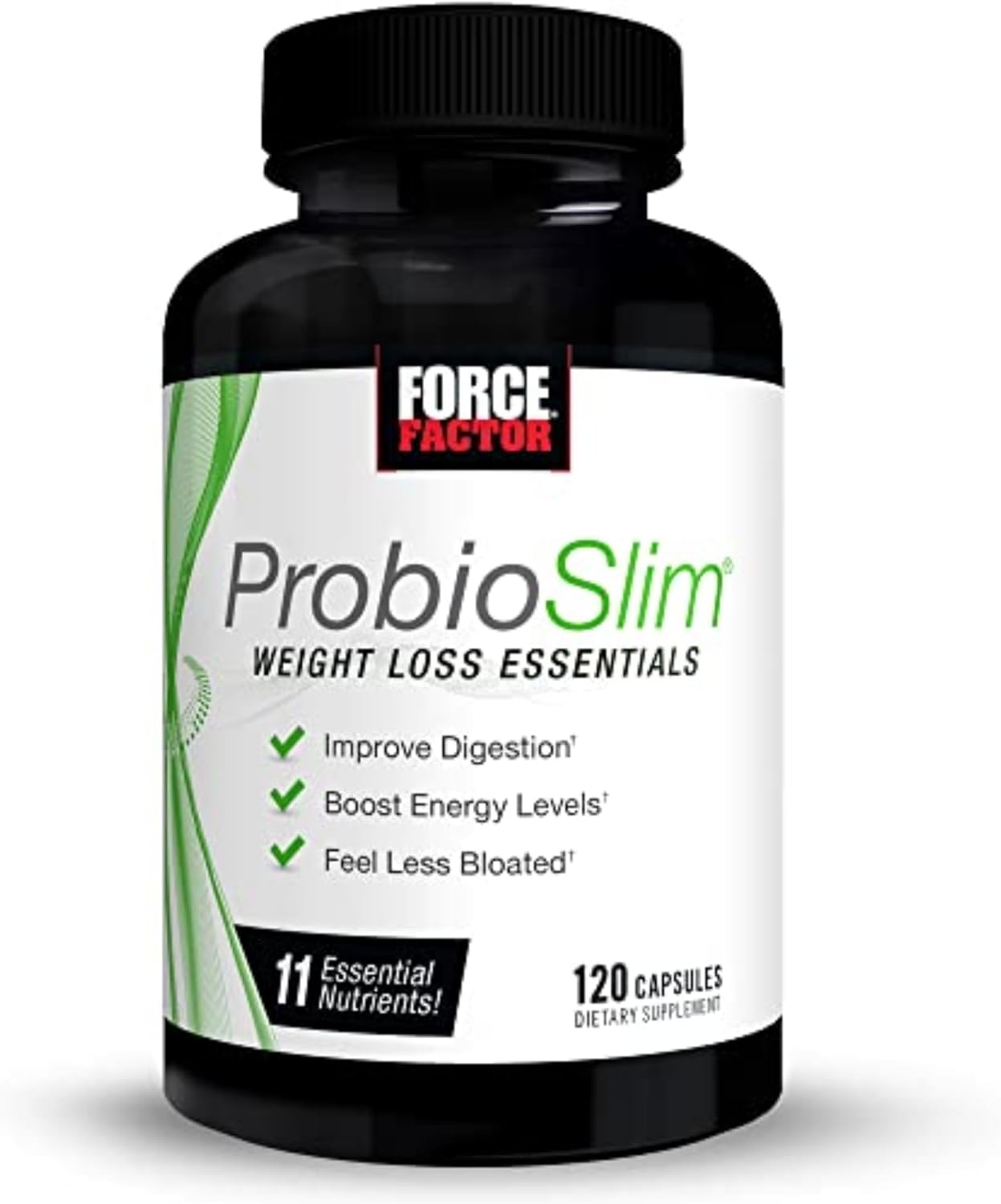 ProbioSlim Weight Loss Essentials Complete Daily Digestive Health and Weight Loss Probiotic Supplement for Women and Men with Electrolytes and Green Tea Extract, Force Factor, 120 Capsules