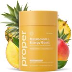 Proper, The Yellows Metabolism and Energy Boost, Sugar Free Energy Drink Powder with 100mg Caffeine. 30 Servings, Pineapple Mango Drink Mix for Men and Women