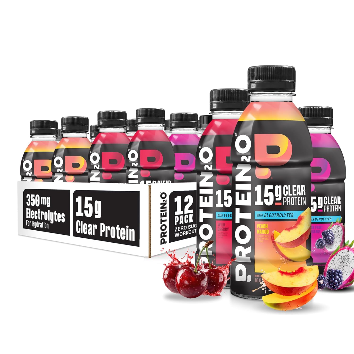 Protein2o Hydration Drink – 2-in-1 Liquid Clear Whey Protein Isolate and Electrolyte Drink – 15g Protein, Vitamins B5, B6 – Post-Workout Recovery – 16.9 Fl Oz – 12 Count Flavor Fusion Variety Pack