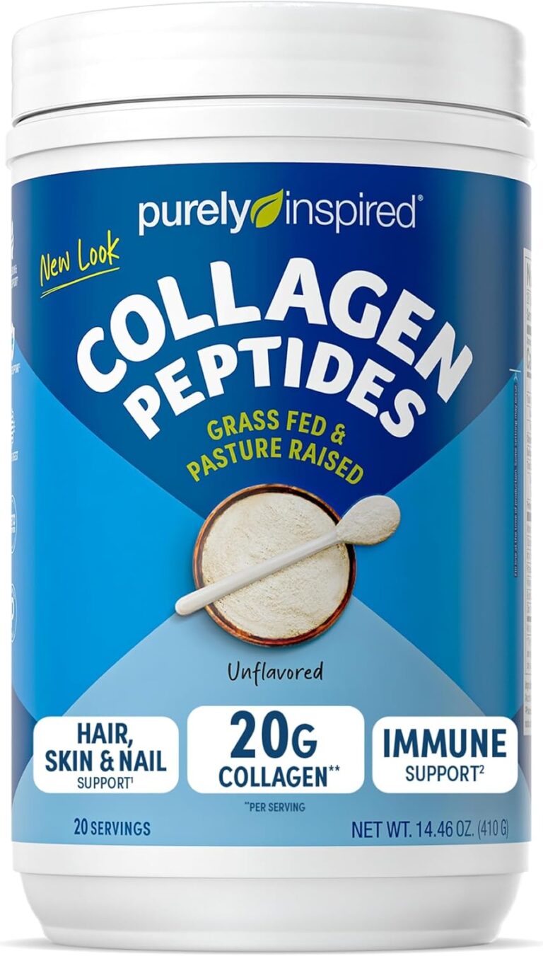 Purely Inspired Collagen Powder, Unflavored (20 Servings) - 20g Hydrolyzed Collagen Peptides Protein Powder for Women & Men - Grass-Fed & Pasture Raised Supports Hair, Nail, Skin, Bone & Joint Health