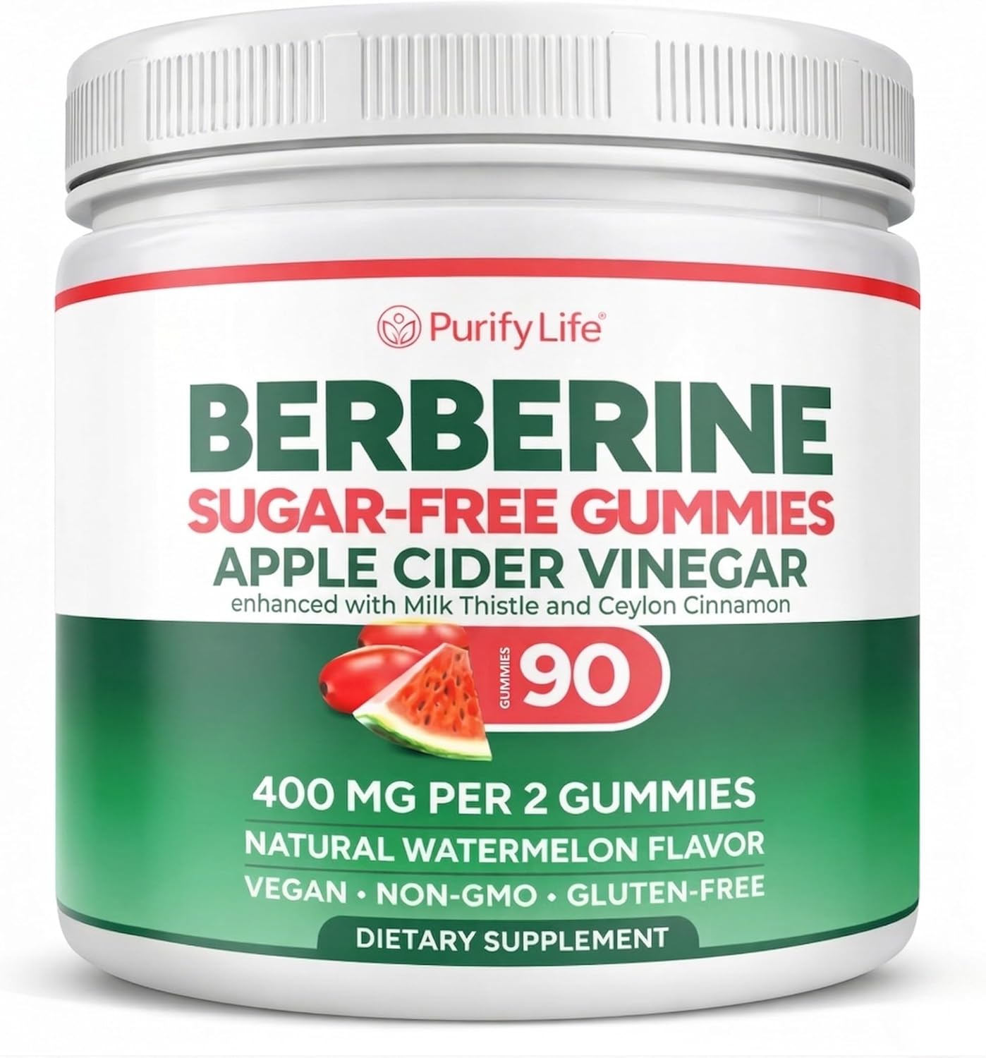 Purify Life Sugar-Free Berberine Gummies – with Ceylon Cinnamon, Milk Thistle & Apple Cider Vinegar – No More Capsules or Pills