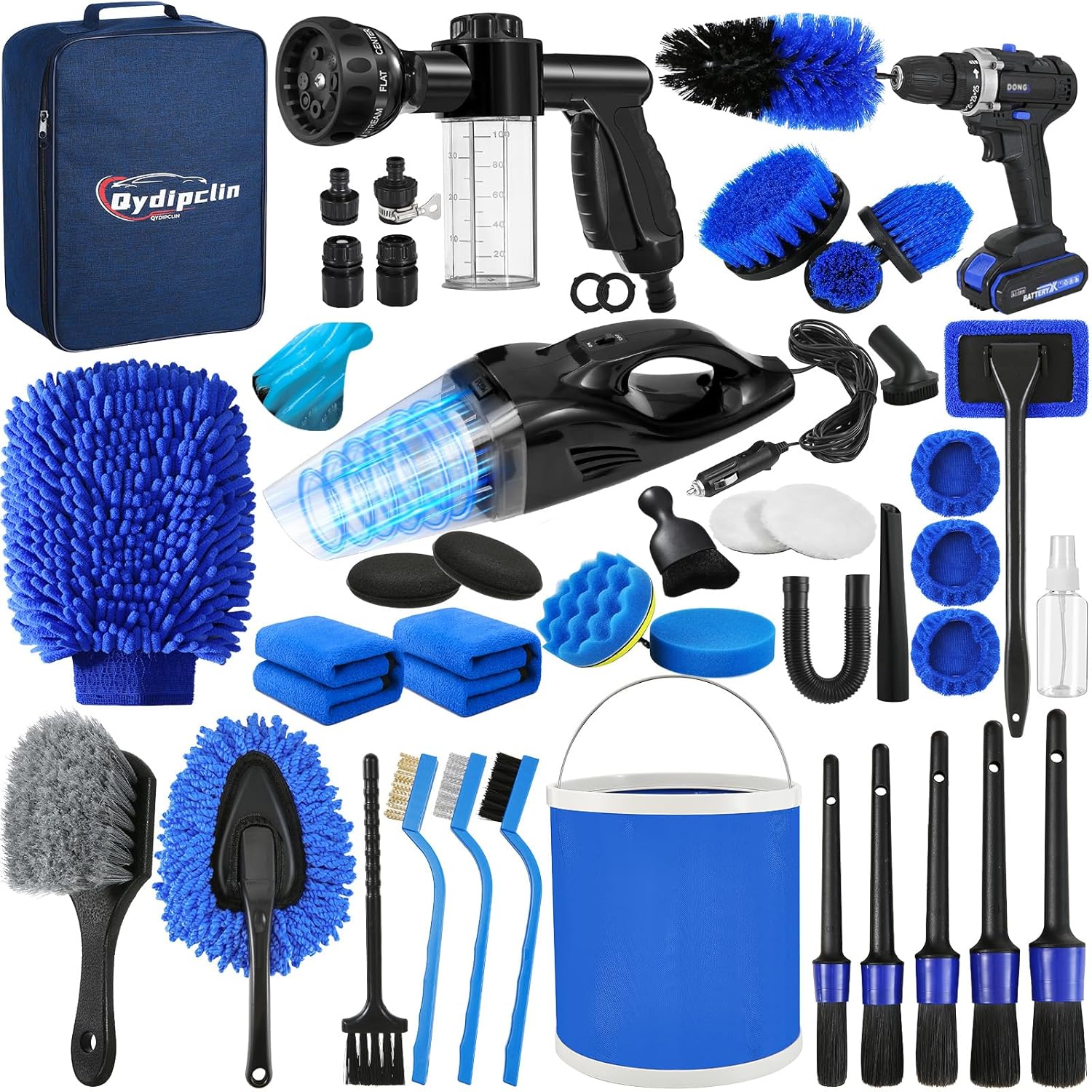 Qydipclin 45Pcs Car Detailing Kit, Car Detailing Brush Set, Car Wash Cleaning Kit, Car Detailing Brushes, Professional Car Care Kit for Interior Exterior Wheels, Blue