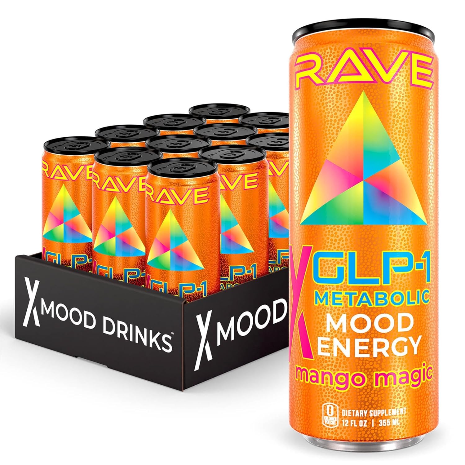 RAVE GLP-1 Metabolic Energy Drink Boosts GLP-1 Naturally. Suppress Appetite – Curb Cravings – Balance Blood Sugar & More. With Lemon Flavonoids, Berberine, Functional Mushrooms, Nootropics & B Vitamins – Improve Fitness while Boosting Mood & Energy! 225mg Caffeine – 355mg Electrolytes – Delicious Flavor – 12 fl oz – 12 Pack