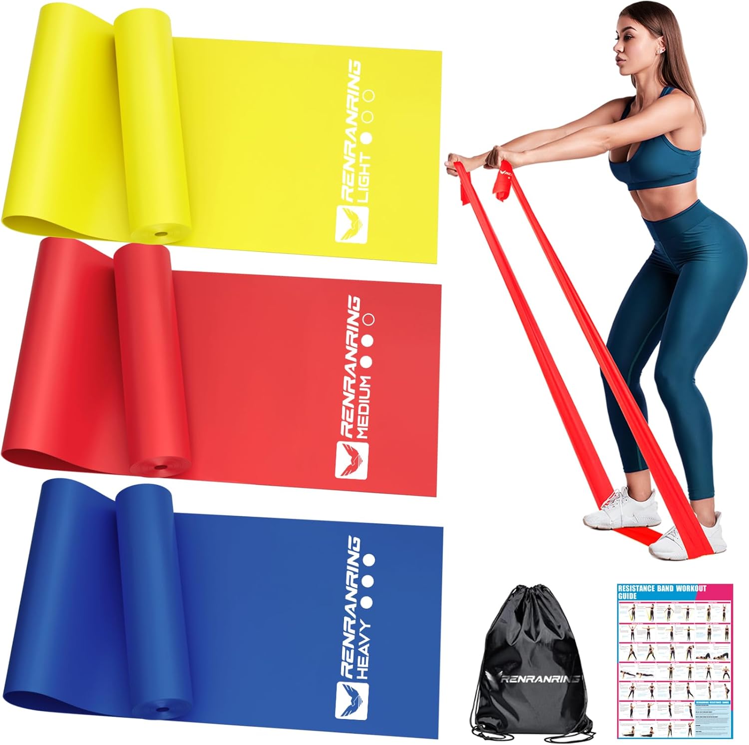 RENRANRING Resistance Bands for Working Out, Exercise Bands for Physical Therapy, Stretch, Recovery, Pilates, Rehab, Strength Training and Yoga Starter Set