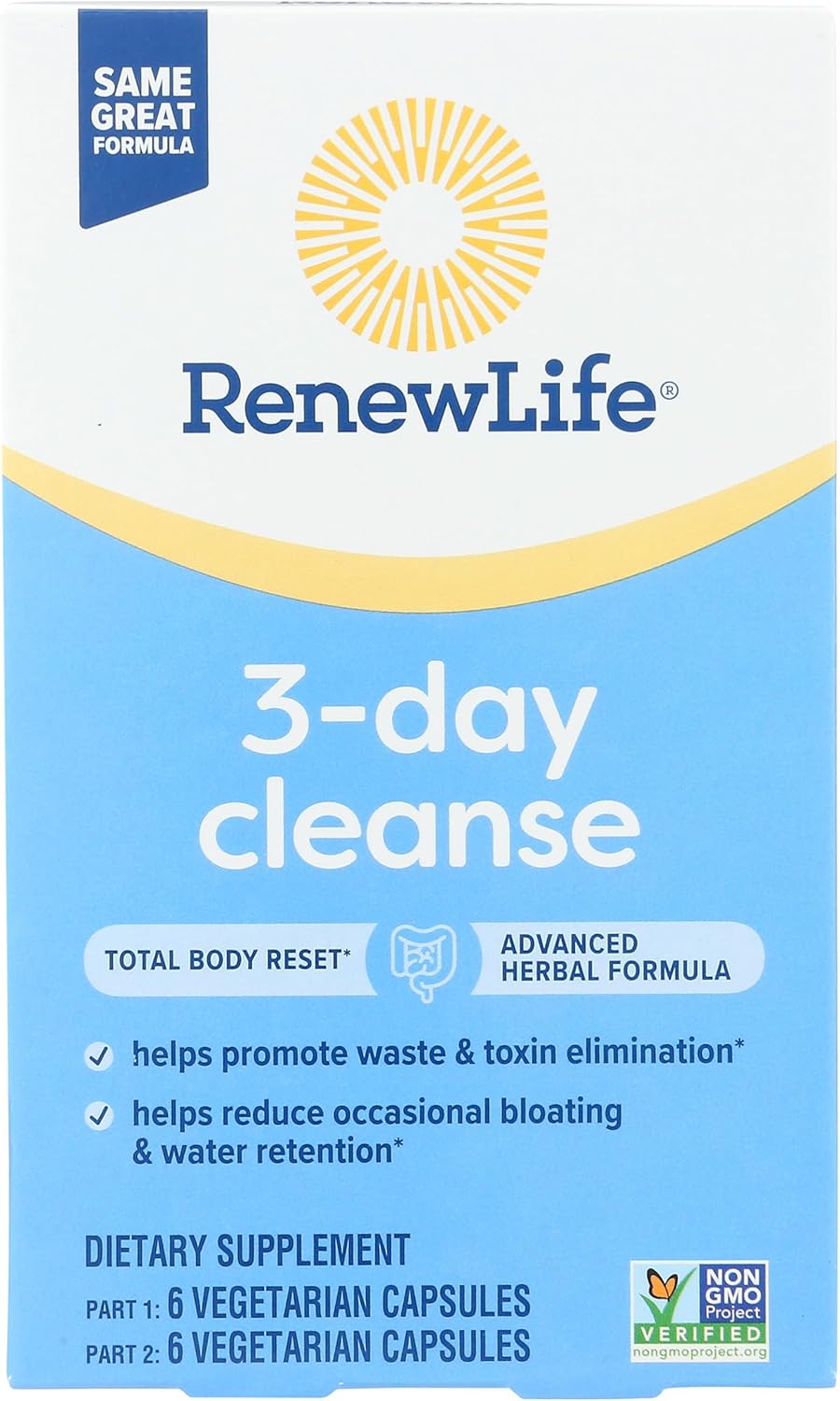 Renew Life 3-Day Cleanse Total Body Reset 2-Part Detox Cleanse Capsules, Digestive Wellness and Regularity, Herbal Blend with Magnesium and Cranberry, Soy, Dairy and gluten-free 12 Count