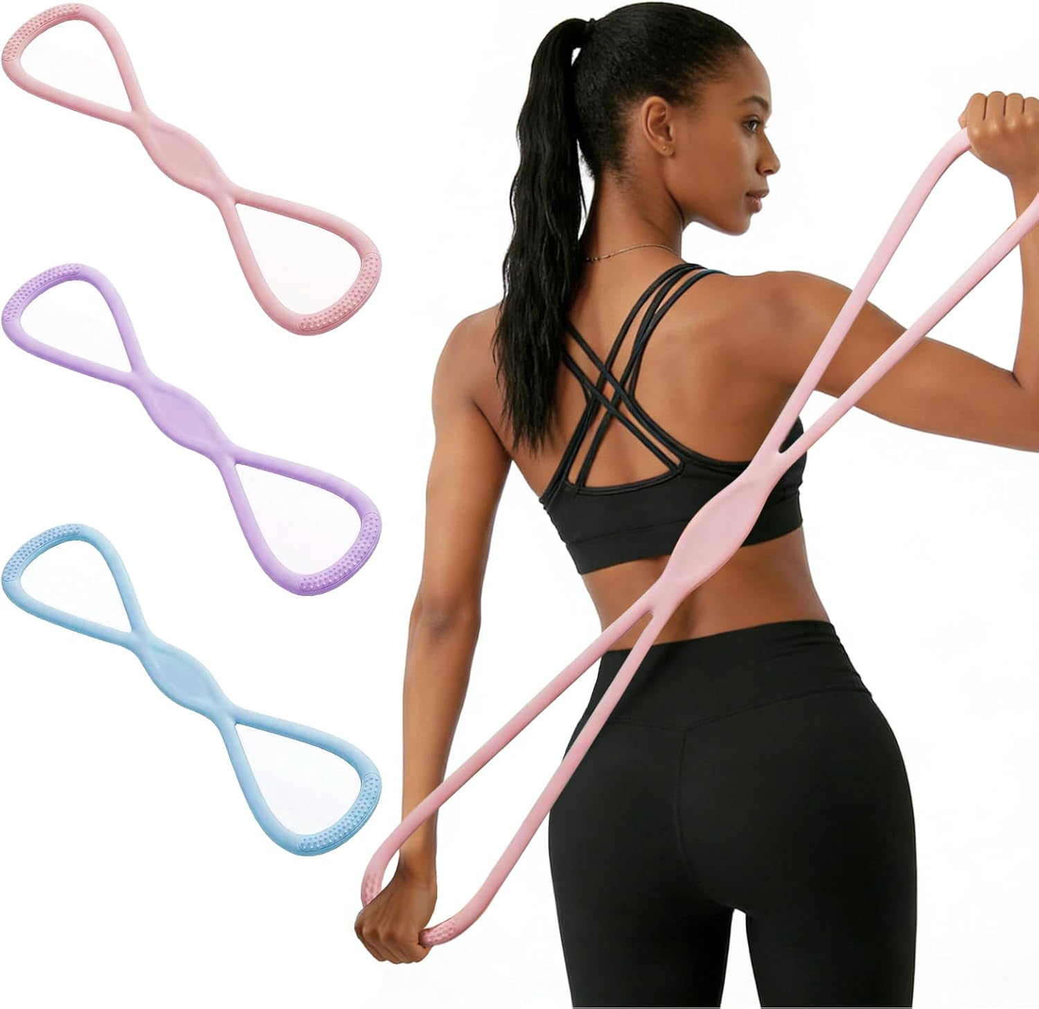 Resistance Bands, Figure 8 Resistance Bands for Women Men, 8 Shaped Resistance Rubber Band for Arms, Back, Shoulder Stretch with Handles, Not Break, Portable