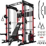 RitFit M1 Pro Smith Machine Package, All-in-One Power Cage with Weight Stack Set, Includes LAT Pulldown & Cable Crossover System for Home Gym