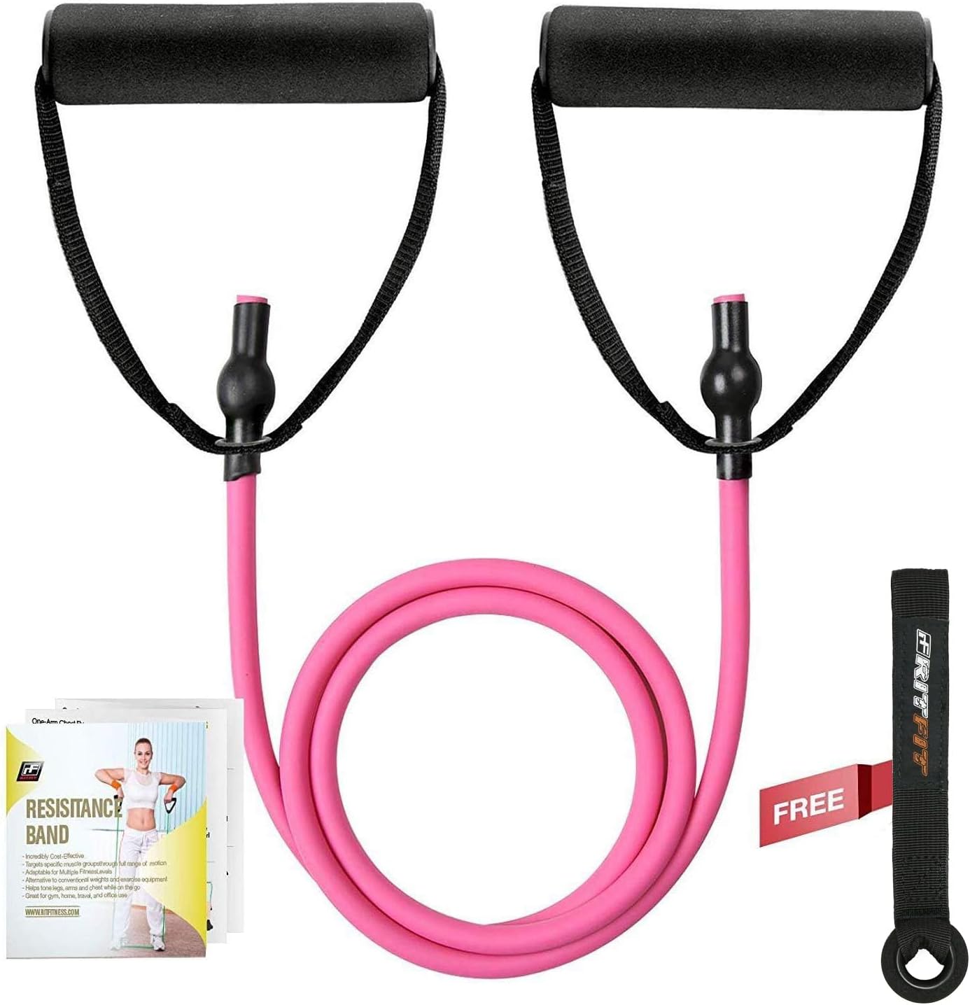 RitFit Single Resistance Exercise Band with Comfortable Handles – Ideal for Physical Therapy, Strength Training, Muscle Toning – Foam Padding Door Anchor and Starter Guide Included
