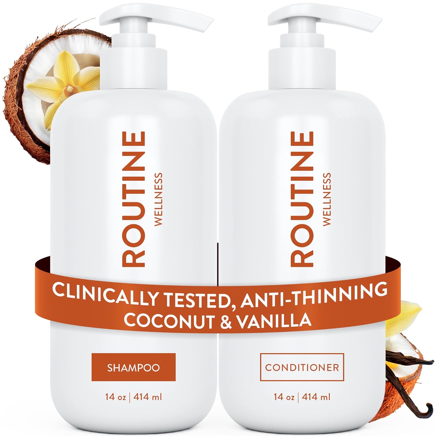 Routine Wellness Anti-Thinning Shampoo and Conditioner Set for Thinning Hair – Biotin DHT Blocker Women & Men – Color Safe Shampoo for Hair Loss & Healthier Hair – Coconut & Vanilla (Pack of 2)