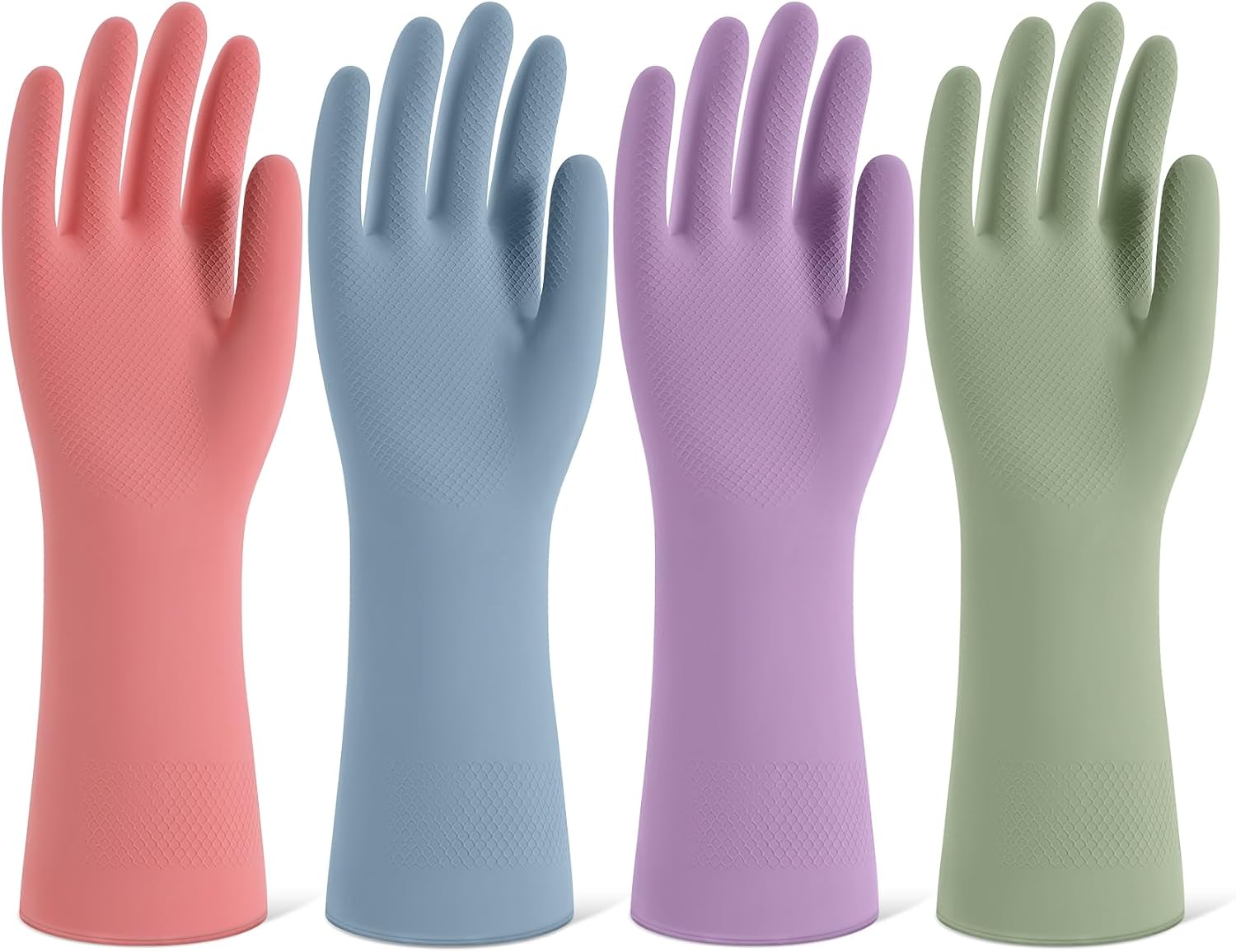 Rubber Cleaning Gloves for Dishwashing, 4 Pairs Reusable Kitchen Gloves for Washing Dishes and Household Cleaning, Colorful Dish Gloves with Flocked Lining and Non-Slip Grip, Pefect for Woman Men – M