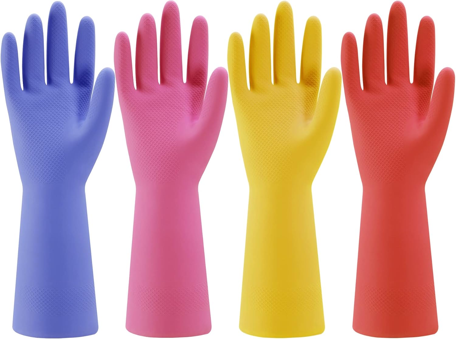 Rubber Kitchen Dishwashing Gloves – 4 Pairs Colorful Reusable Household Cleaning Gloves for Washing Dishes and Cleaning Tasks, Flexible Long-lasting and Non-Slip (Medium, Blue+Pink+Yellow+Red)