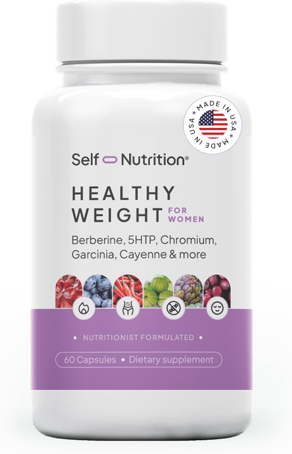 SELF NUTRITION Healthy Weight Loss Supplement for Women – Third-Party Tested – Appetite and Craving Control, Fat Burner, Weight Loss Supplement, Metabolism and Mood Booster – Made in USA, 60 Capsules