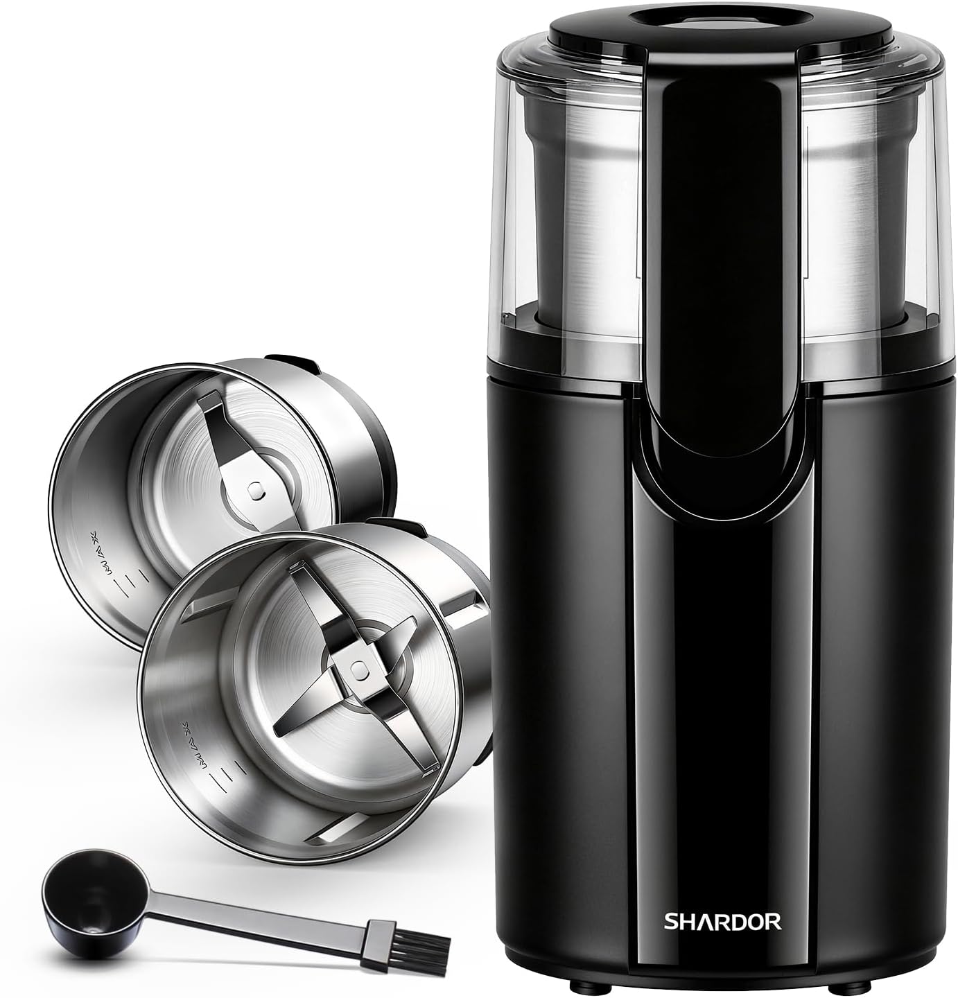 SHARDOR Coffee Grinder Electric, Spice, Herb, Grinder for Coffee Bean Spices and Seeds with 2 Removable Stainless Steel Bowls, Black