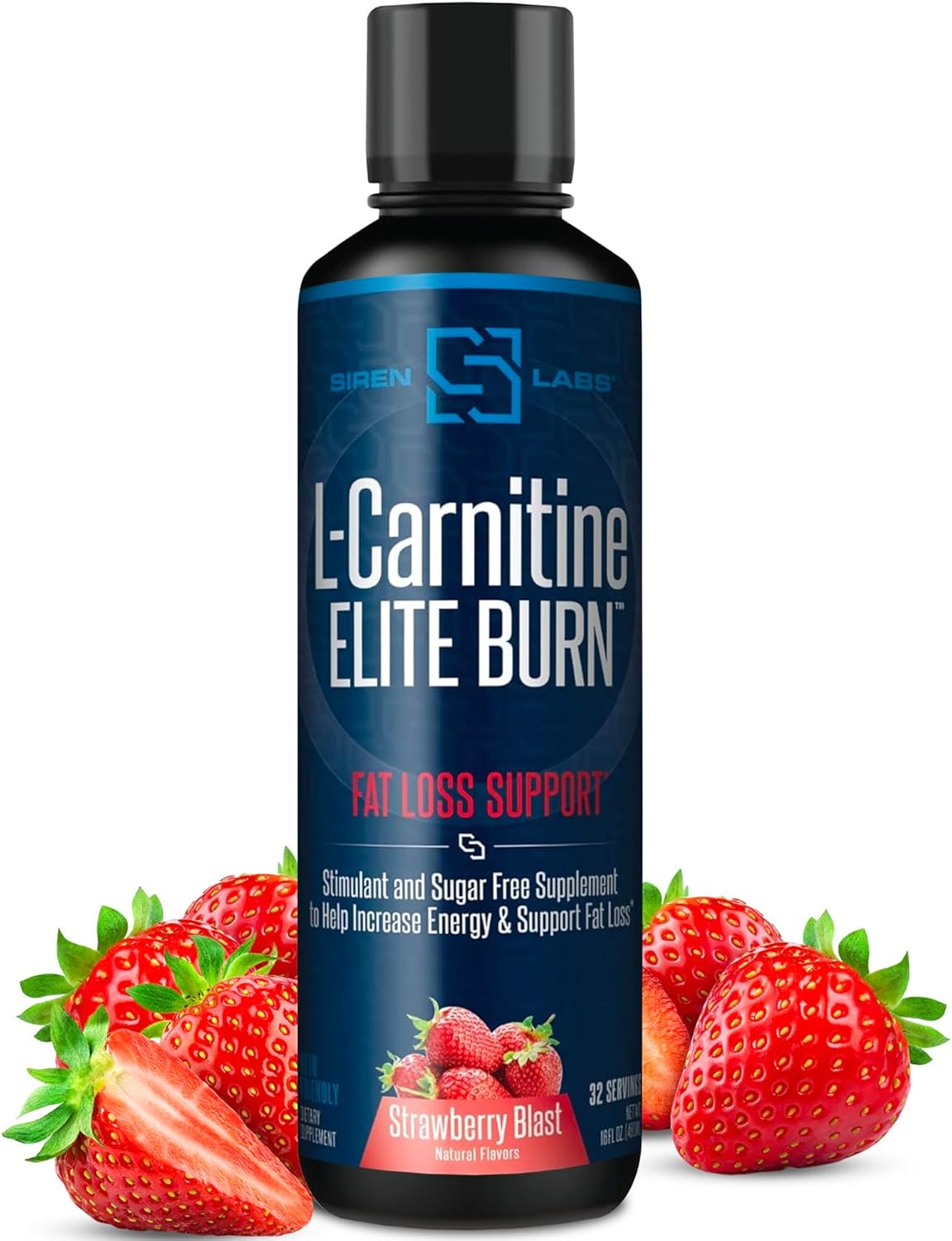 SIRENLABS L-Carnitine Elite Burn Liquid Keto Fat Burner and Metabolism Activator – Fat Loss Support Keto Friendly Weight Loss Increase Energy – Stimulant Free – Strawberry Blast 3000mg (32 Servings)