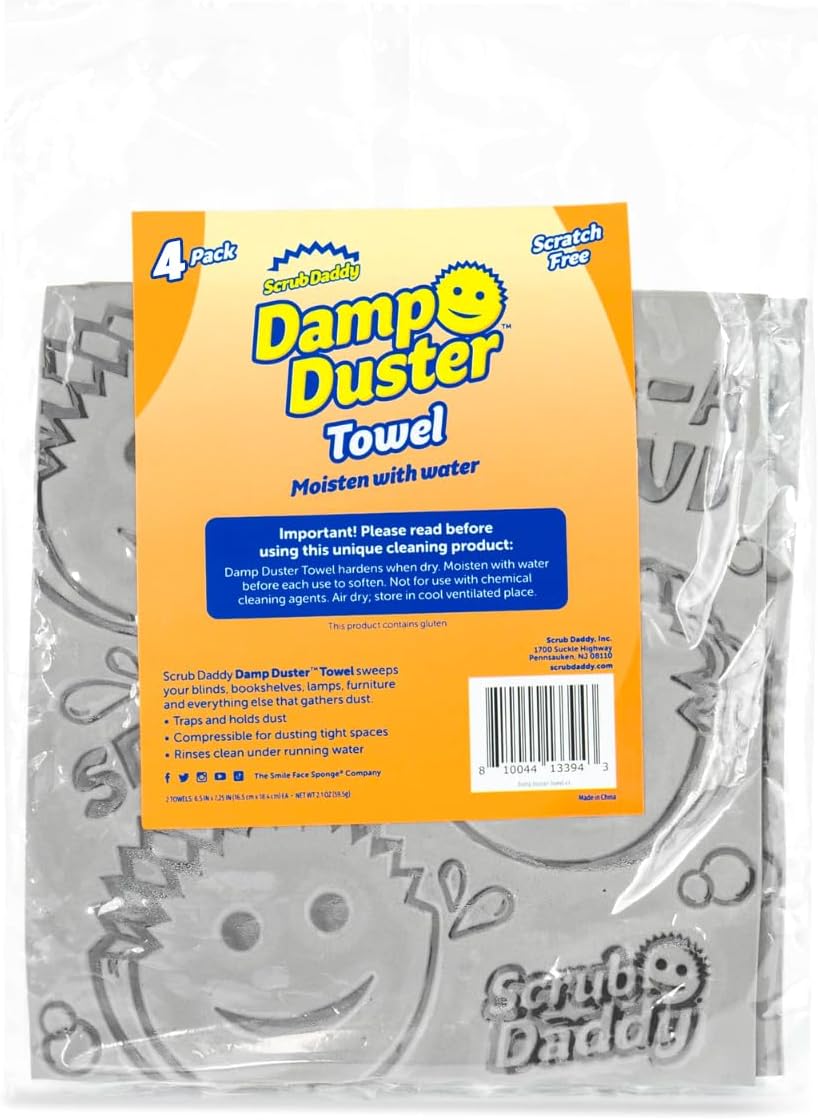 Scrub Daddy Damp Duster Towel – Durable Sponge-Like Dust Cleaner for Multisurface Dusting, Picking Up Pet Hair, Dirt & Grime of All Kinds – Reusable, Soft, Flexible, Absorbent Cleaning Supplies (4ct)