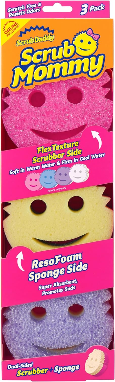 Scrub Daddy Scrub Mommy Sponges – Dish Scrubber + Non-Scratch Cleaning Sponges Kitchen, Bathroom + Multi-Surface Safe – Dual-Sided Dish Sponges for Scrubbing – Online Exclusive (3 Count)