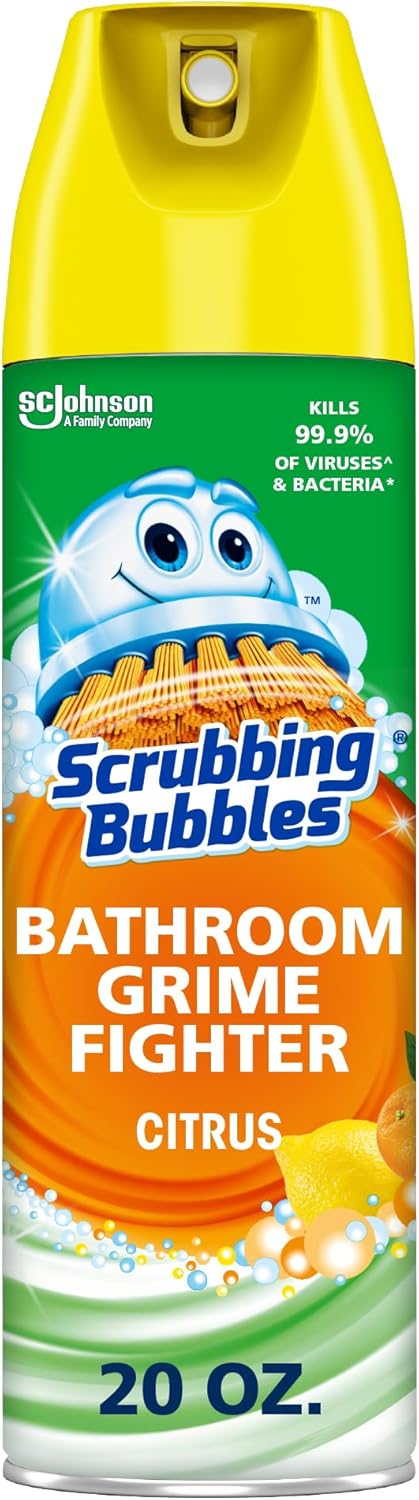 Scrubbing Bubbles Bathroom and Shower Cleaner Aerosol, Foaming Action Bathroom Grime Fighter, Citrus Scent, 20oz (Pack of 1)