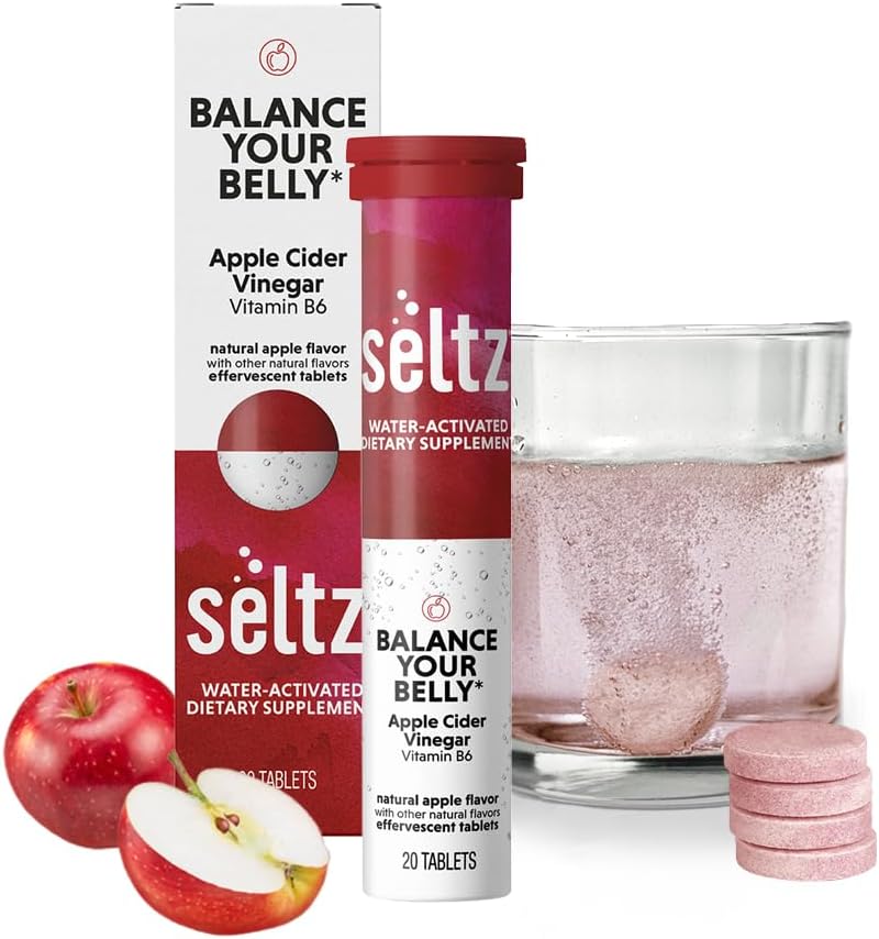 Seltz® Balance Your Belly – Effervescent Vitamins with Apple Cider Vinegar (1000 mg) & Vitamin B6 for Digestive Health, Blood Sugar & Mood Support – Apple Flavor, 20 Tablets (Pack of 1)