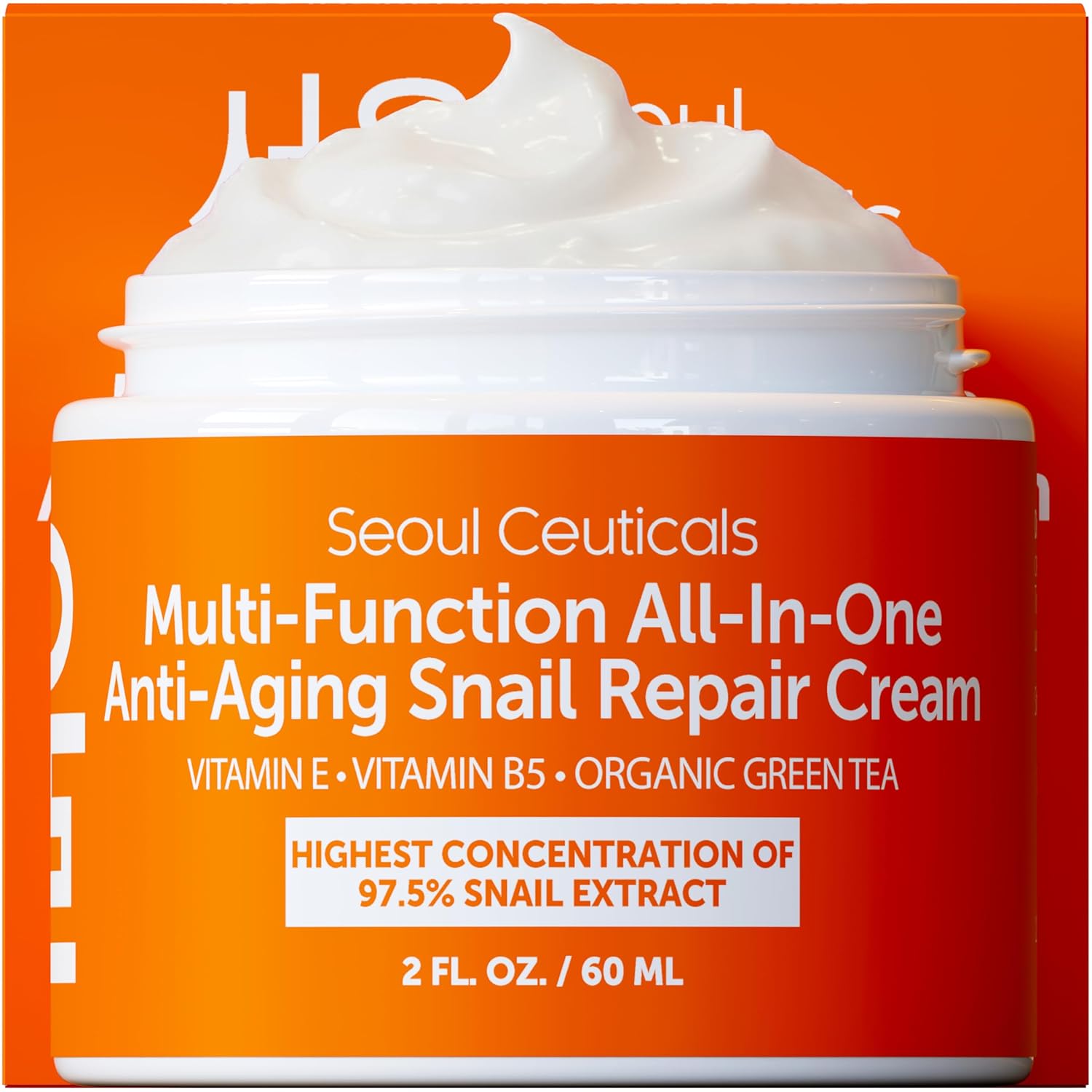 SeoulCeuticals Snail Mucin Moisturizer 97.5% – Korean Skin Care Snail Repair Cream – Day & Night Anti Aging K Beauty Skincare Cruelty Free 2oz