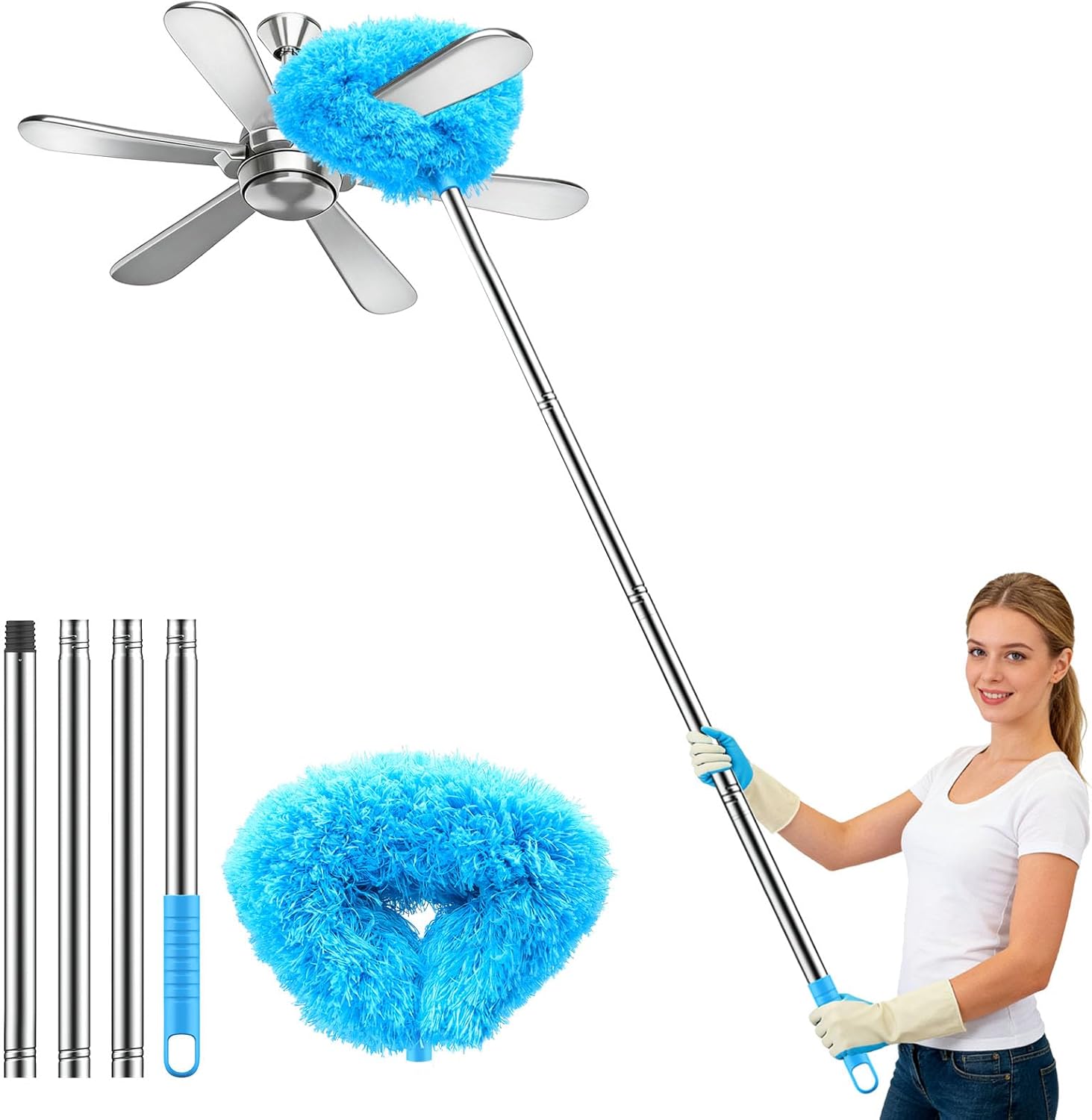 SetSail Ceiling Fan Cleaner Duster, Microfiber Ceiling Fan Duster with Extension Pole 13 to 47 Inch Washable Ceiling Fan Blade Dusters for Cleaning