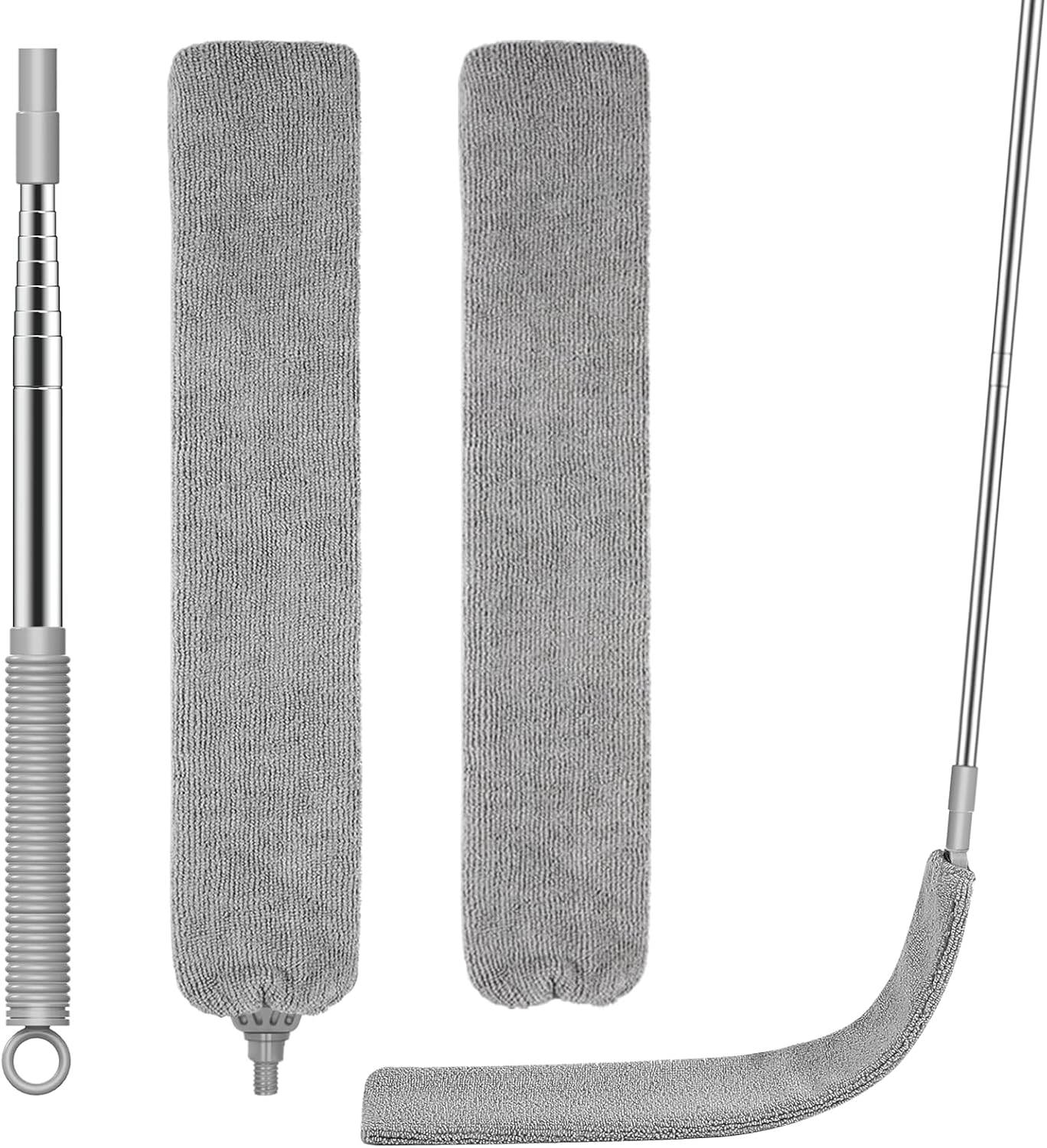 SetSail Dusters for Cleaning Retractable Gap Duster with Extension Pole Long Handle Cleaning Tools Flat Dust Cleaner with 2 Microfiber Dusting Cloths for Under Appliances Furniture Fridge